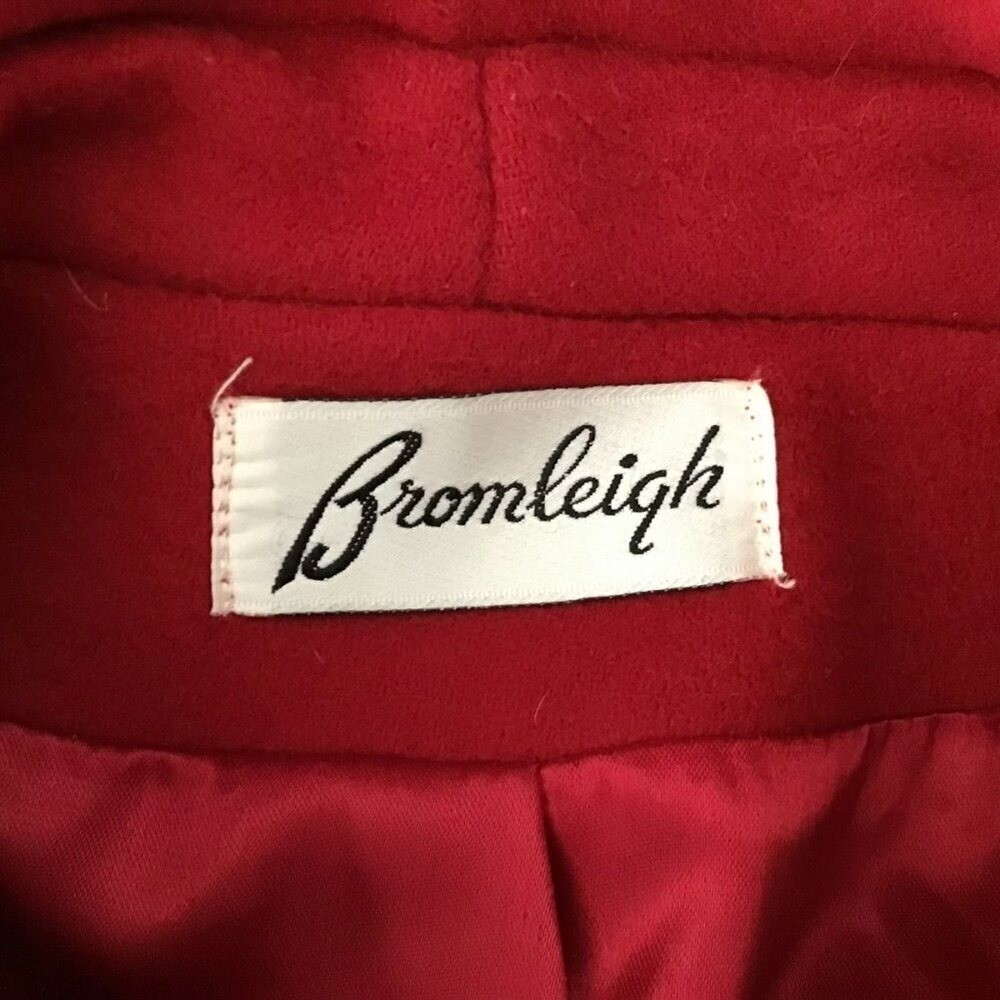 Bromleigh Vintage Red Wool Coat Stand Collar Button Front Satin Lined Women