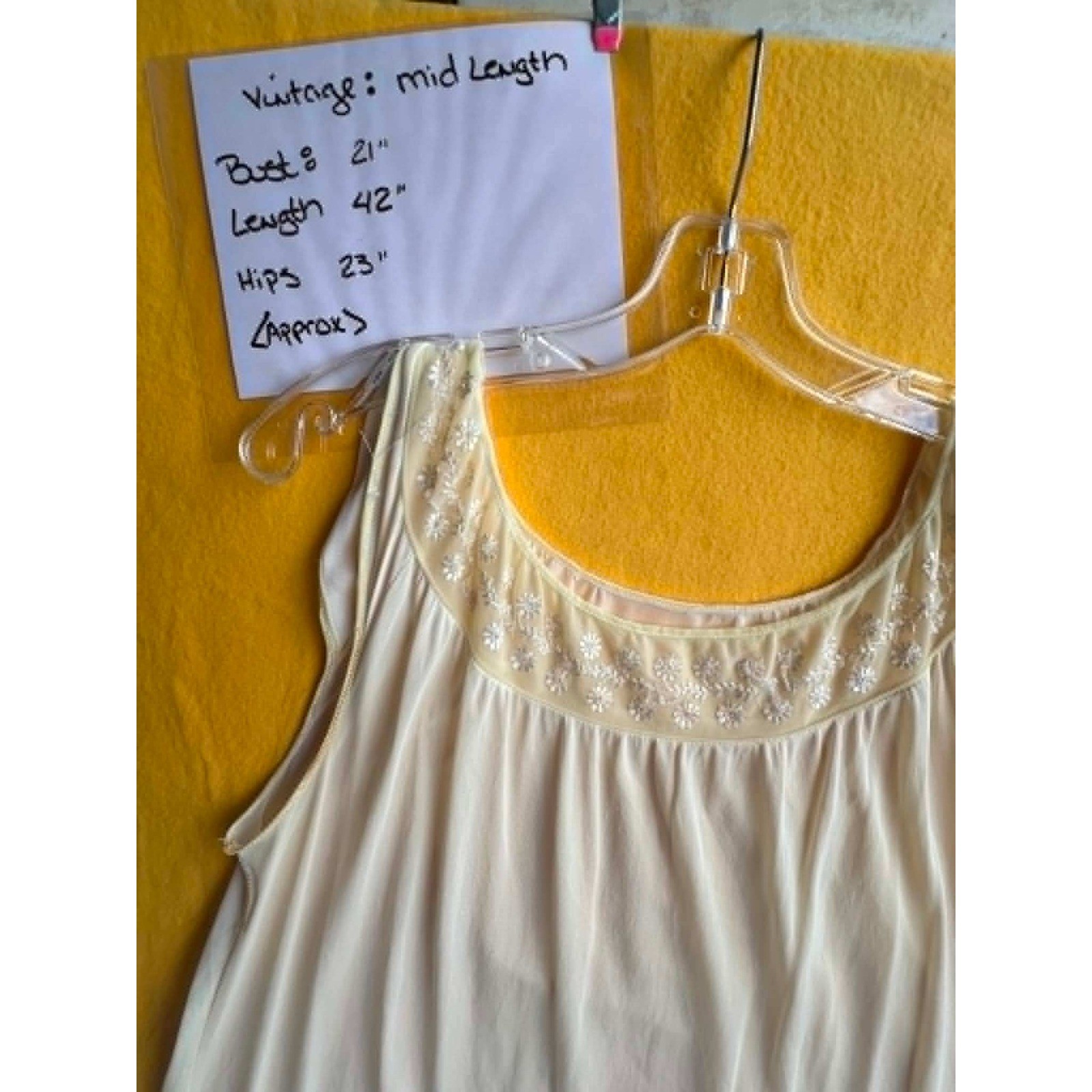 Vintage Cream Mid Length Nightgown Floral Embroidered Sleeveless 26-05-20