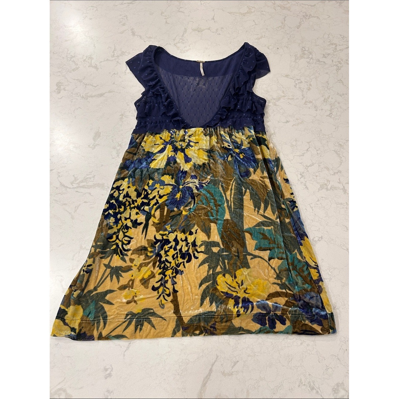 Free People l Floral Velvet Lace Swiss Dot Silk Blend Babydoll Dress Size XS