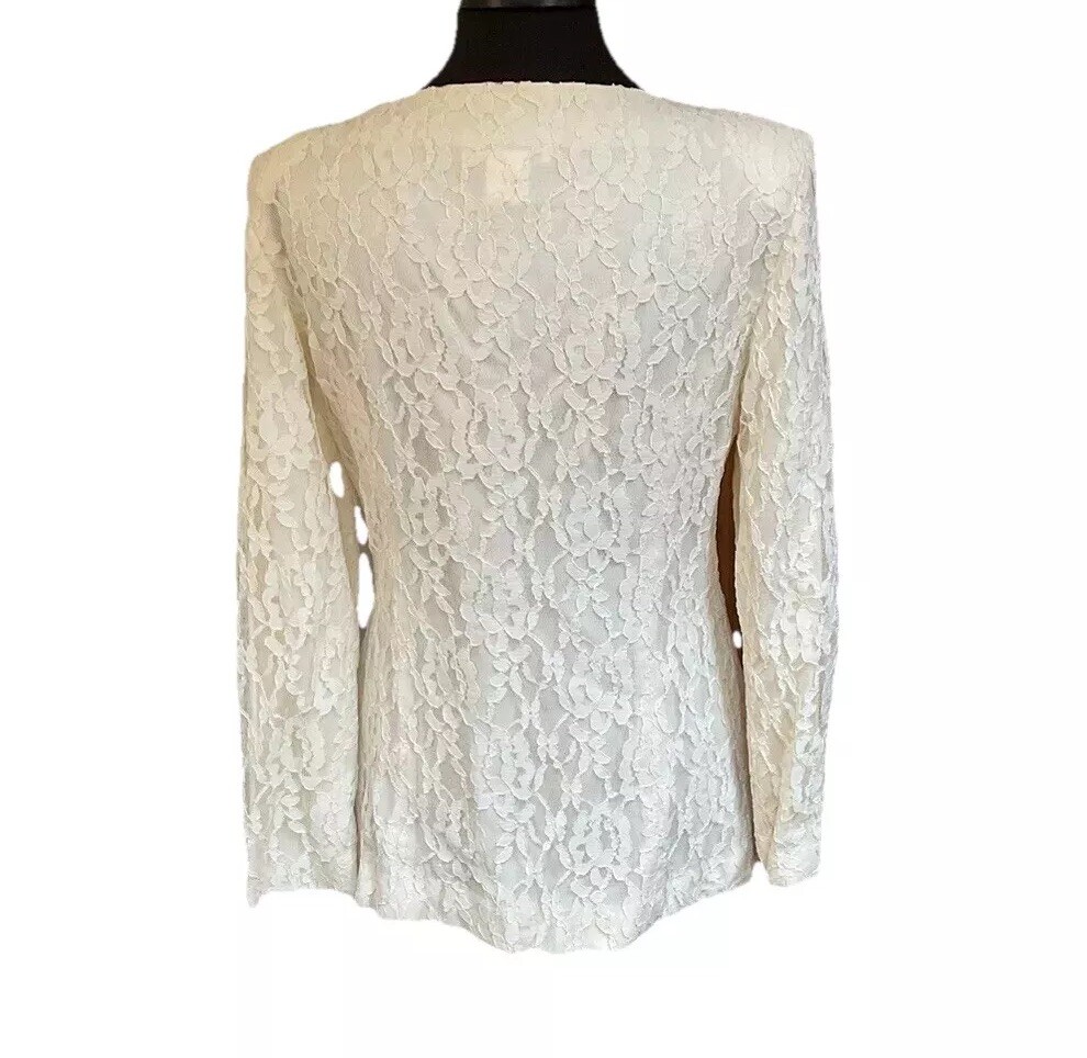 Talbots Donna Ricco Off White Ivory Lace Overlay Jacket 12 Shoulder Pads Vintage