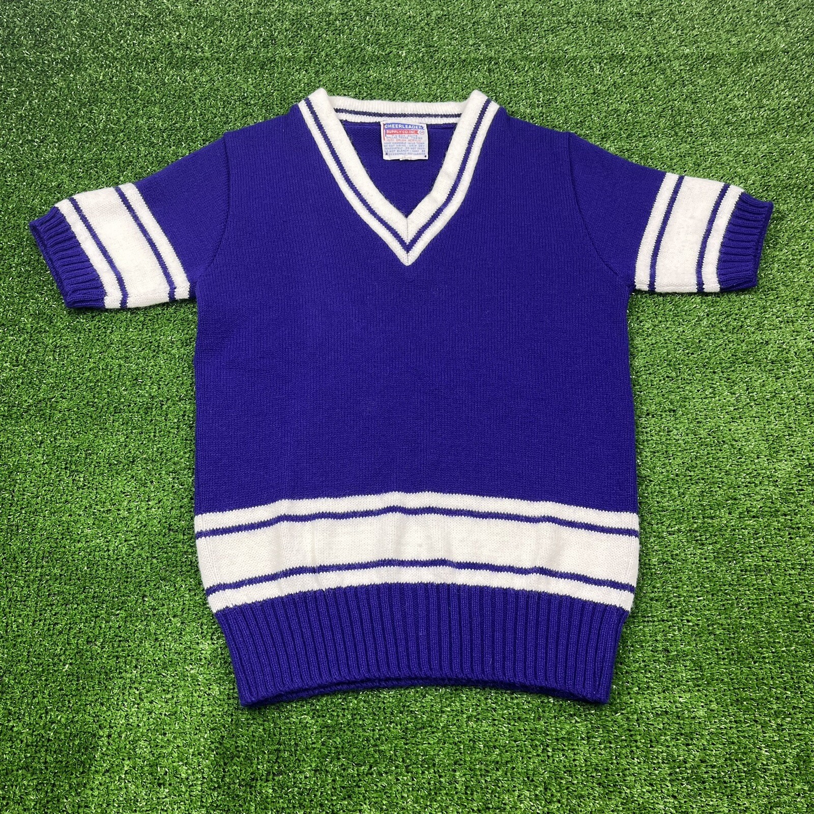 Vintage 60s Cheerleader Supply Co. INC. Purple & White V Neck Sweater Women’s 34
