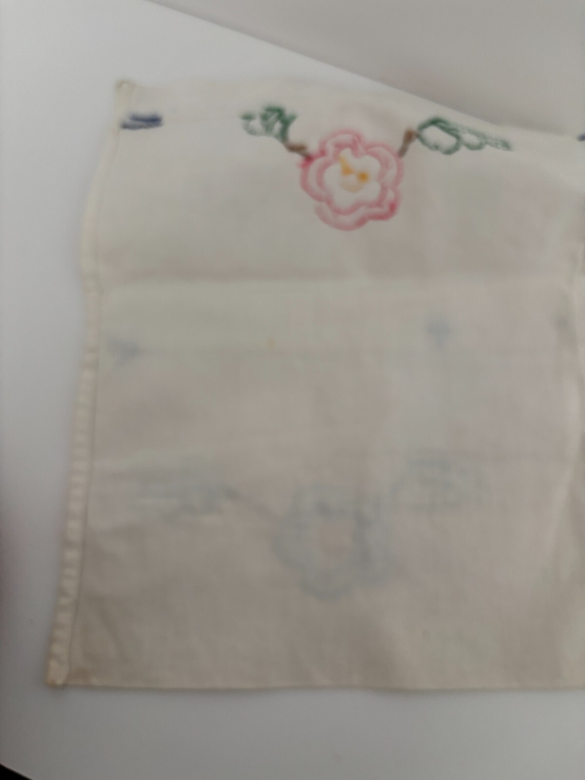 Vtg Pink Blue Embroidered Floral Hanky Hosiery LINGERIE CASE Cotton WALL POCKET