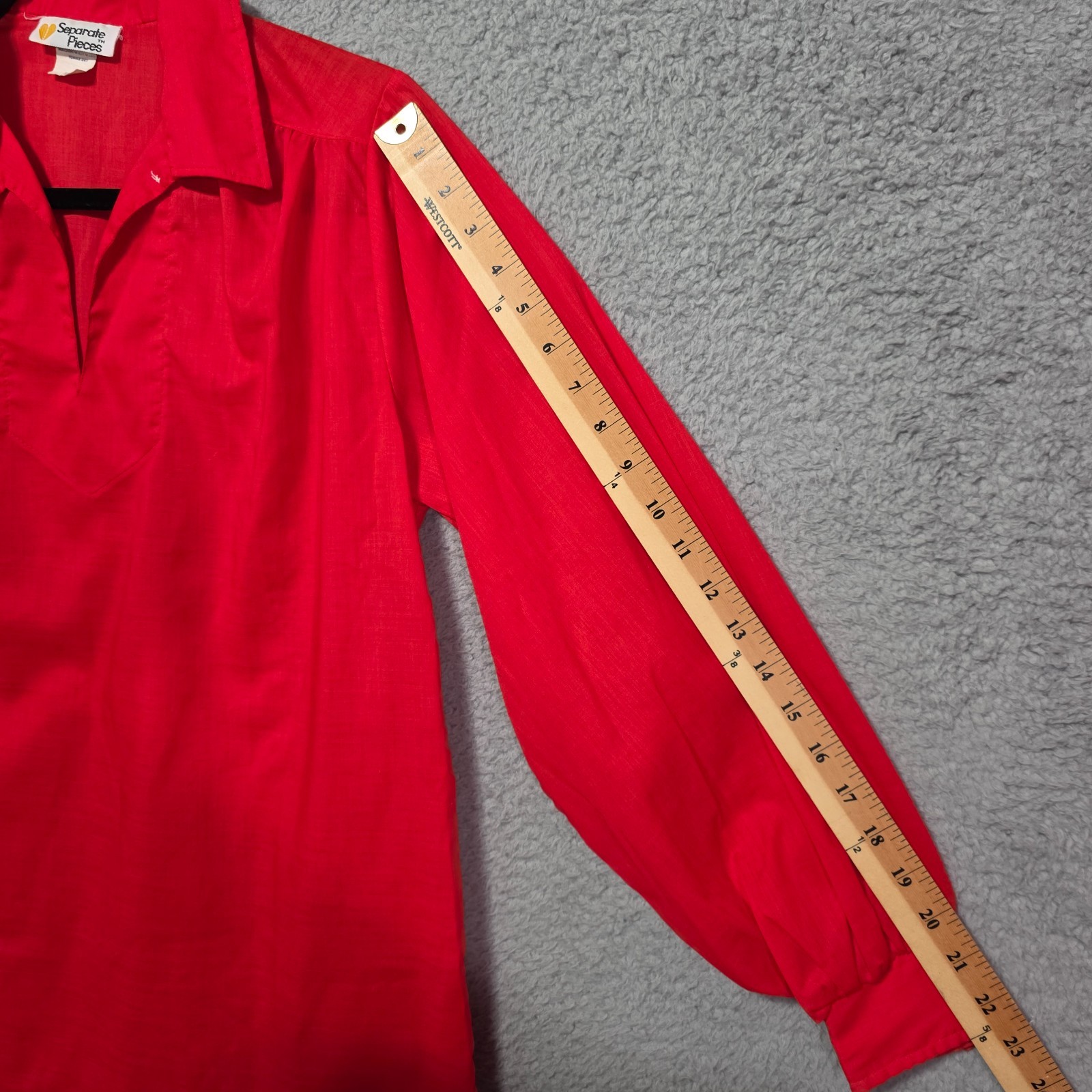 Vintage Separate Pieces Womens Cotton Blend Red Long Sleeve Blouse Sz 12 70s 80s