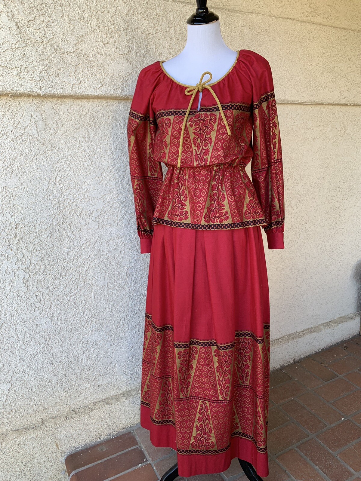 Vintage 80s Red, Black & Gold Blouse & Skirt