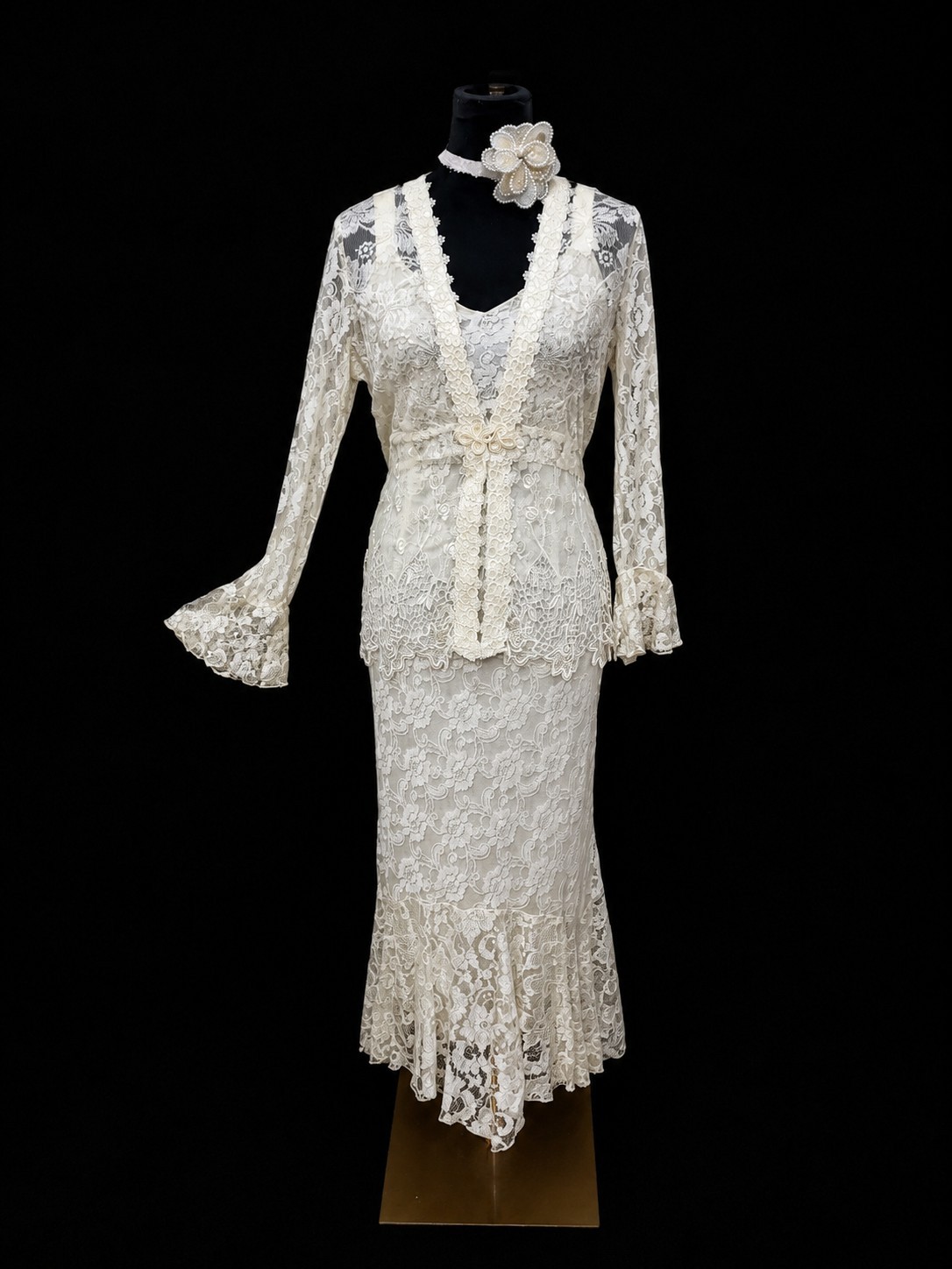 VTG Y2K Spencer Alexis Wedding White Lace Maxi Dress Jacket 2pc Set 12P Petite
