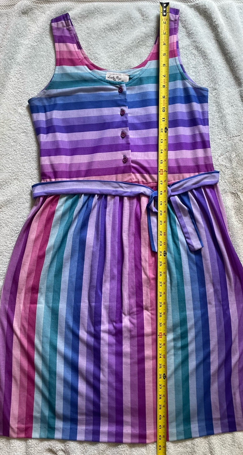 Lady Page Susan Page Vintage Dress Size 12 Striped Pastel Midi 80s Sun Sundress