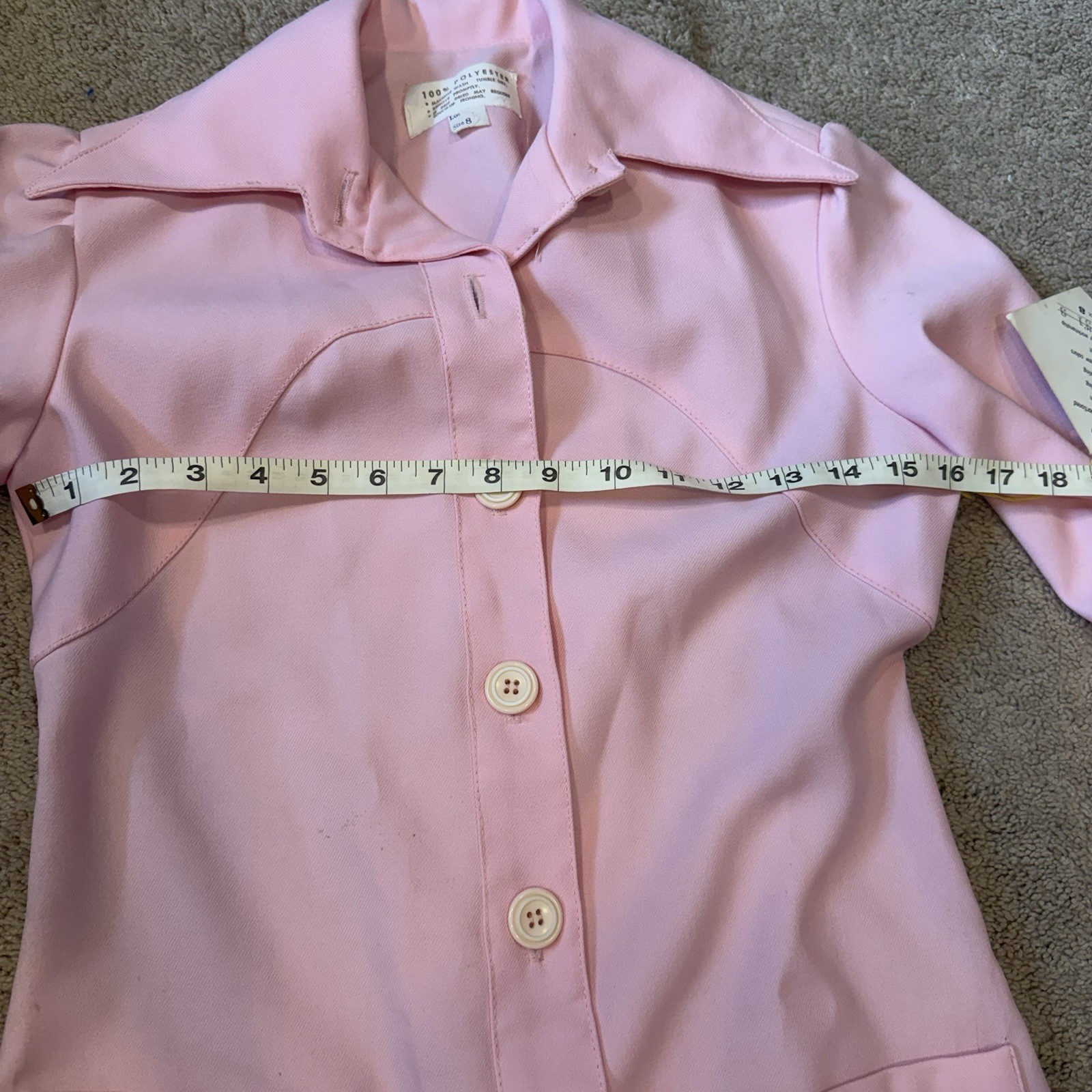 Vintage Sherbet Shirt Dress Juniors 8 Pink Button Front Mod GoGo A Line 60s