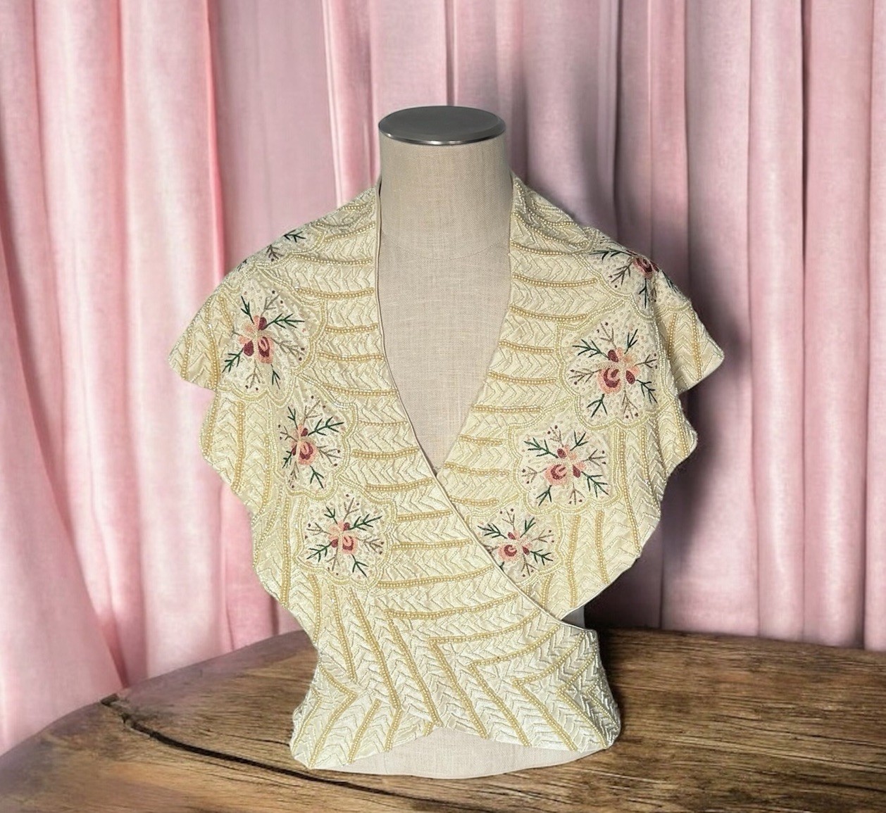 Rare WAYNE M KLESKI Artist Beaded Sash Top Wrap Embroidered Beaded Art