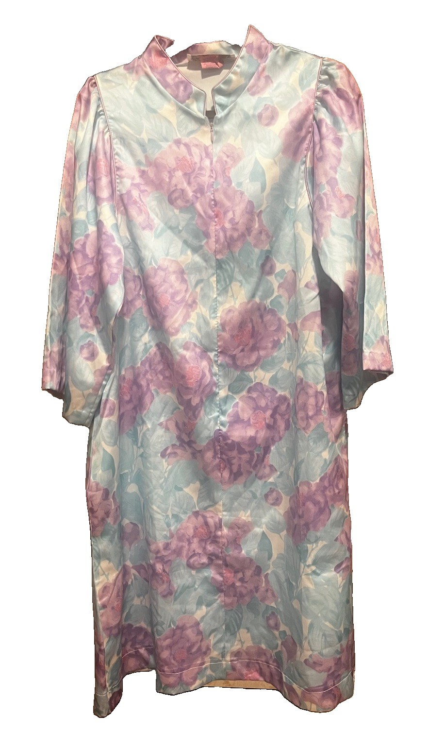 Vintage Evelyn Pearson For Lord & Taylor Floral Zip Front Long Night Gown Size L