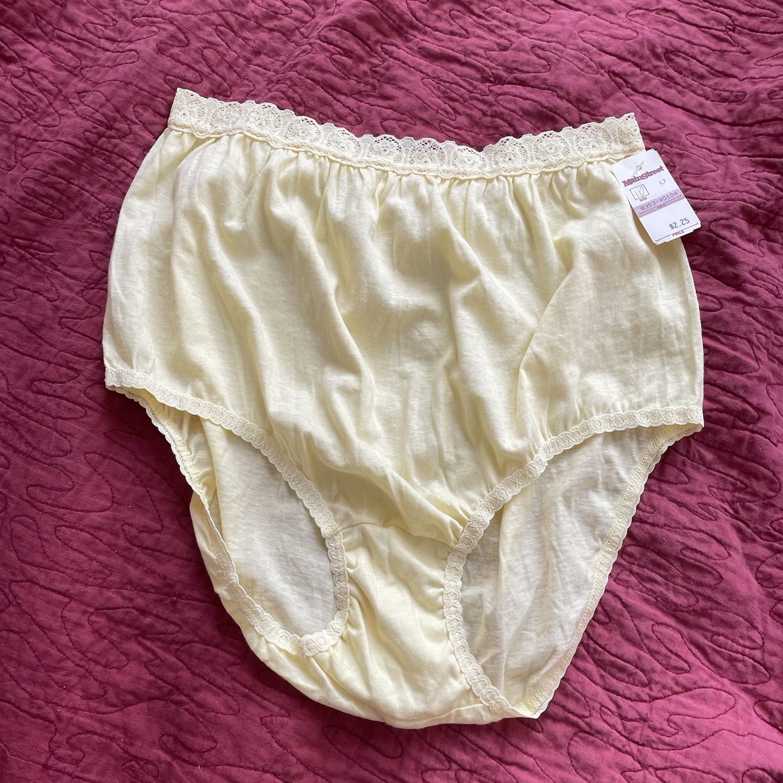 NOS NWT Vintage 70s 80s Messages Cotton Yellow Size 10 Granny Sissy Panties Lace
