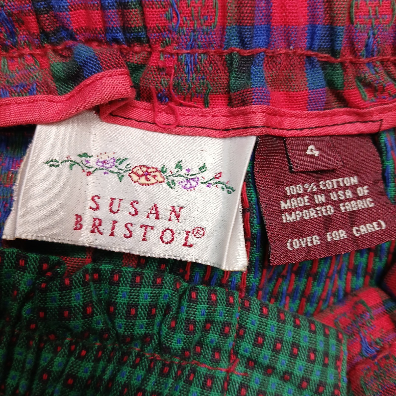 Vtg Susan Bristol Patchwork Prairie Cottagecore Plaid Midi Skirt Pockets 4
