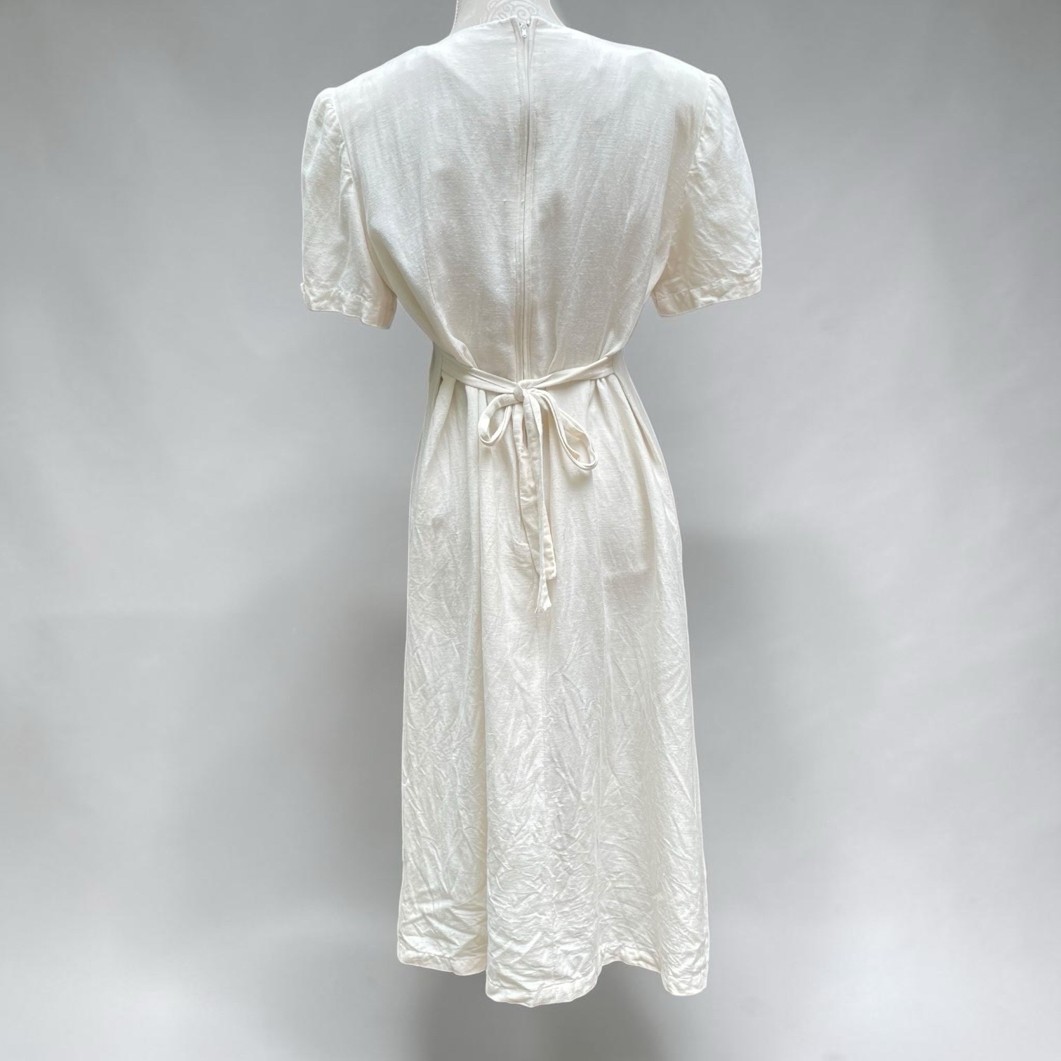 Cottagecore Prairie White Embroidered Midi Dress Pintuck Linen Blend Karin Steve