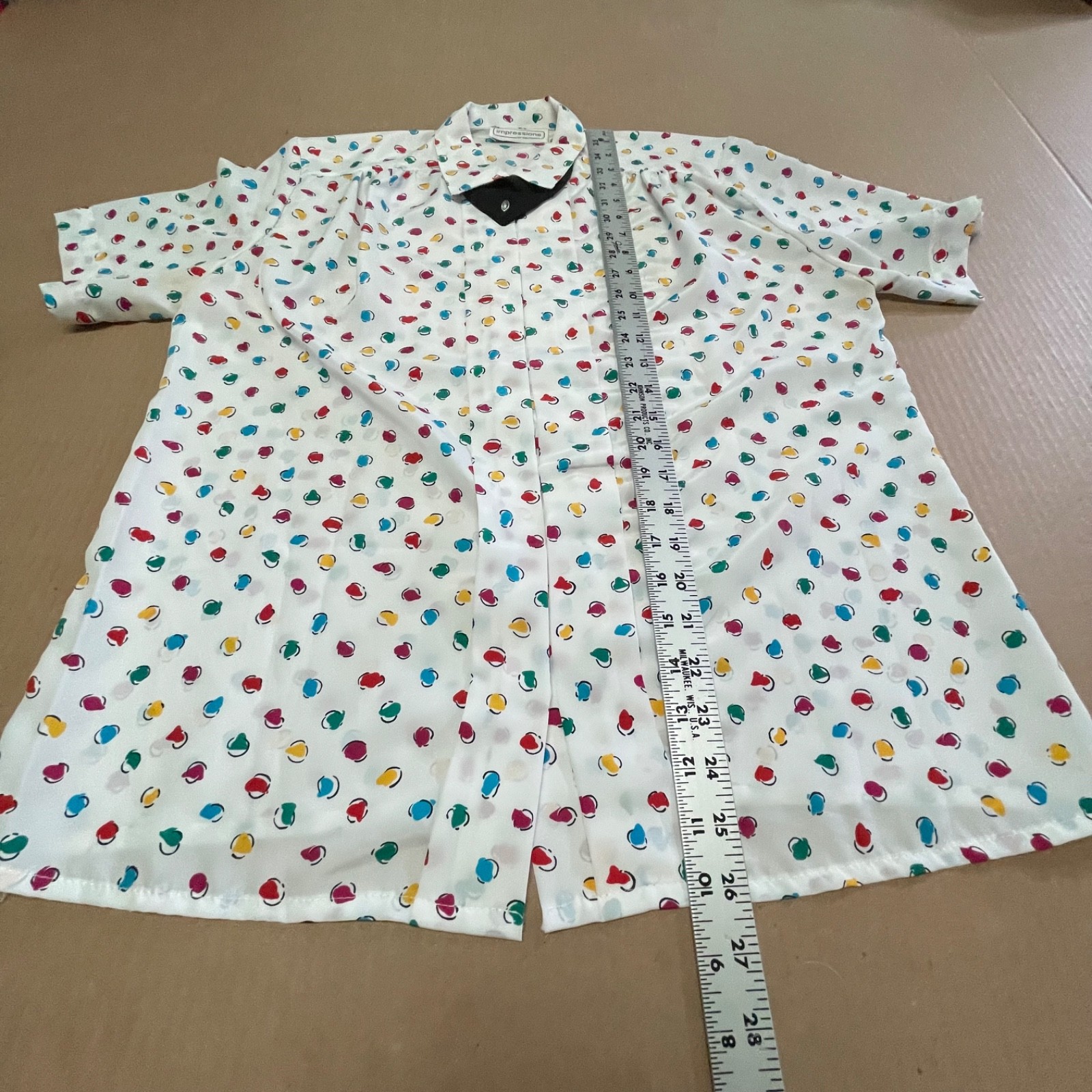 Vintage 1980s „Impressions” Confetti Abstract Polka Dot Blouse Womens L Sz 12/14