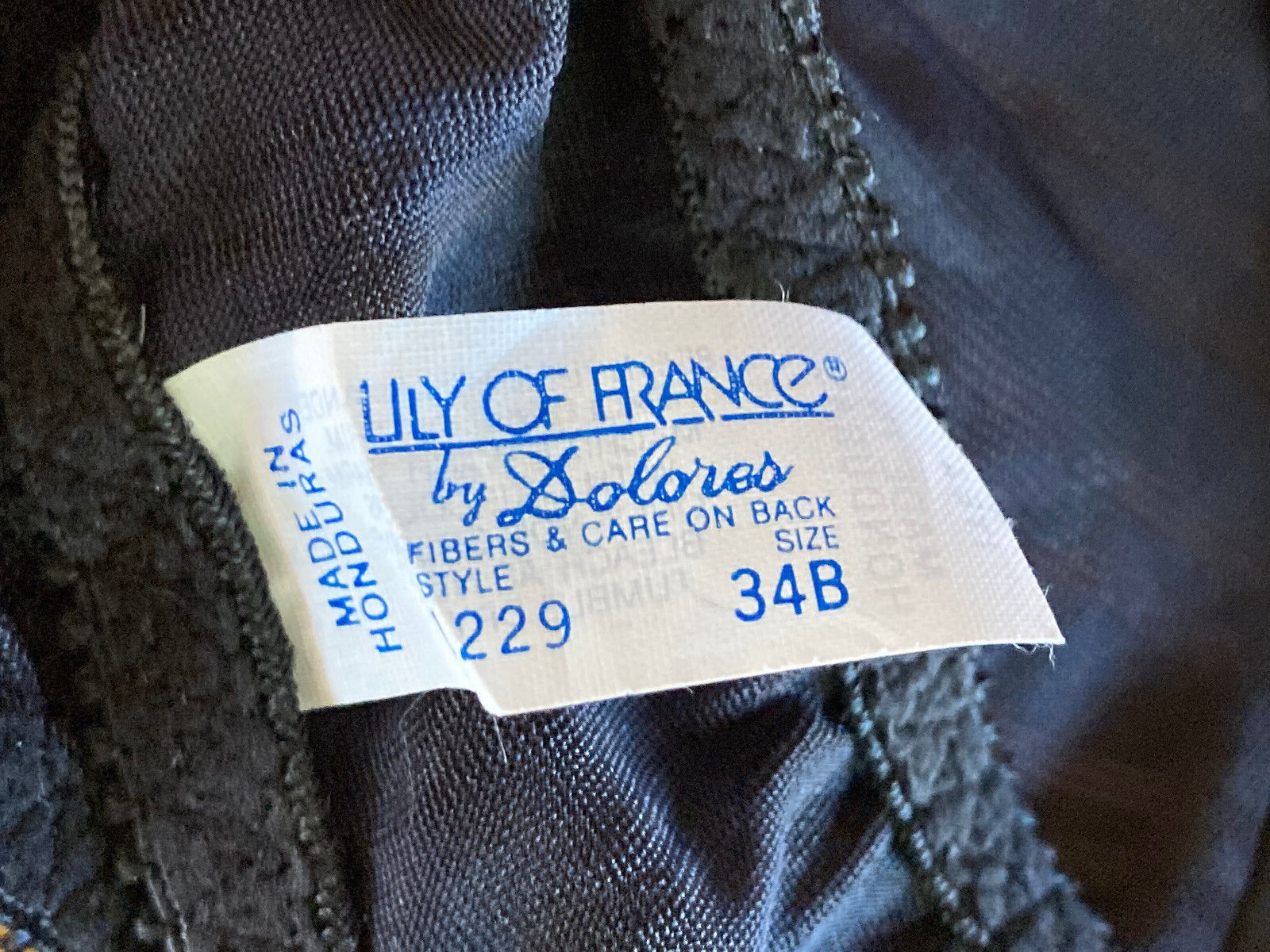 LILY of FRANCE by DOLORES 34B Black Sheer Stripes UW Bra VINTAGE #1229
