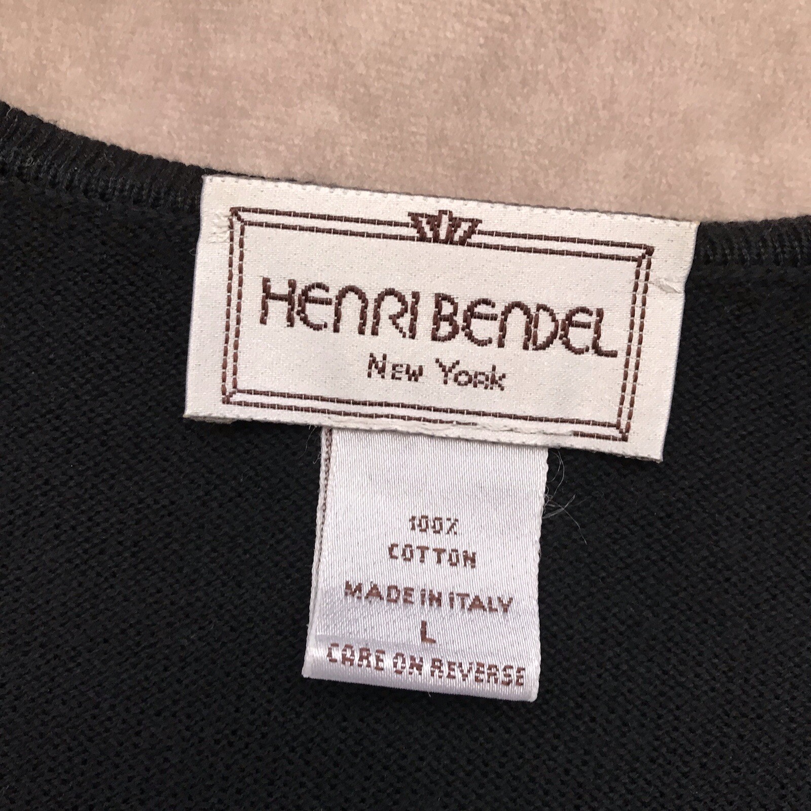 Vintage Henri Bendel New York 100% Cotton Black Square Neck Knit Top Made Italy