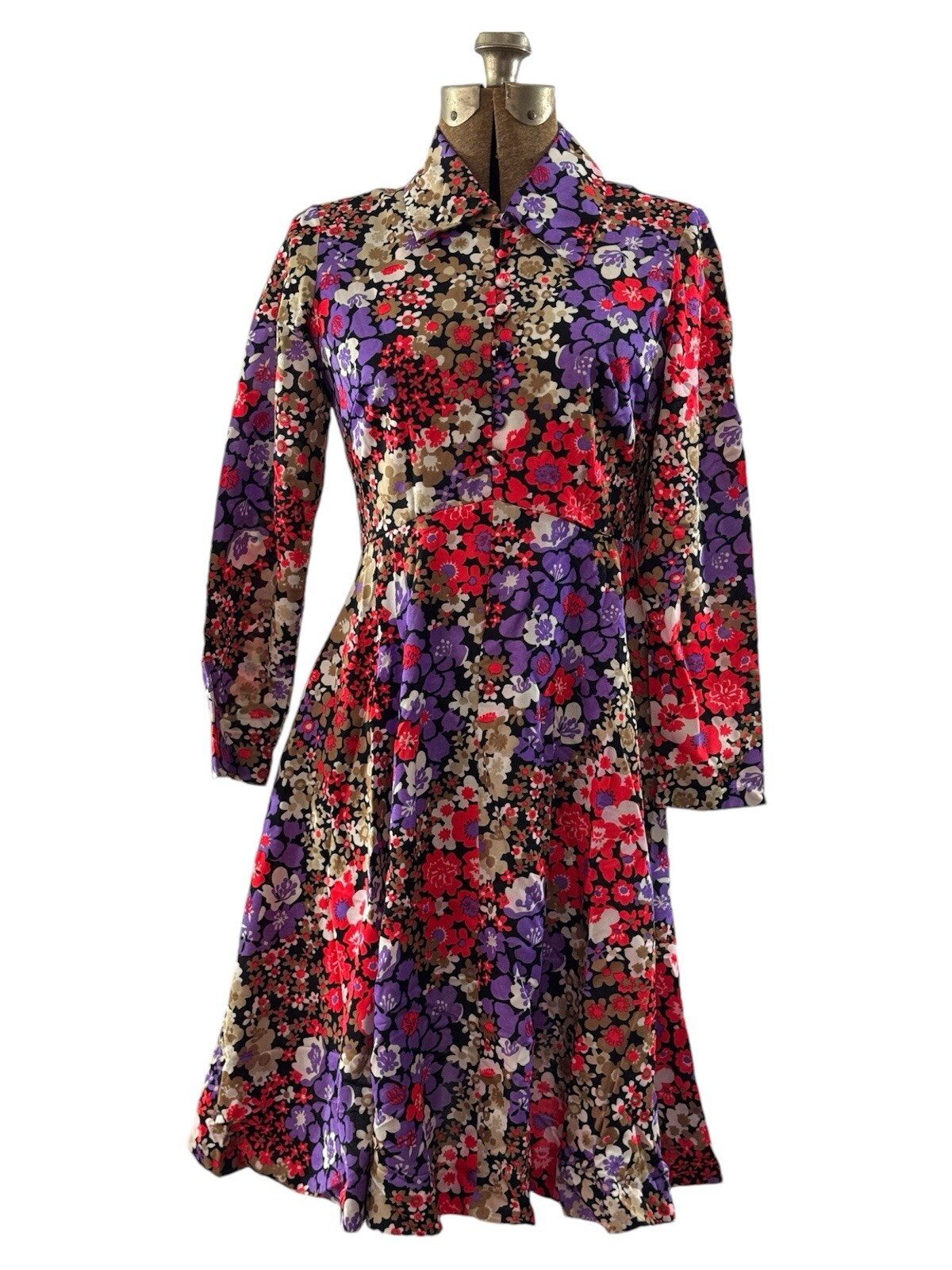 1970’s Flower Print Long Sleeve Button Dress by Avalon Classics Inc.