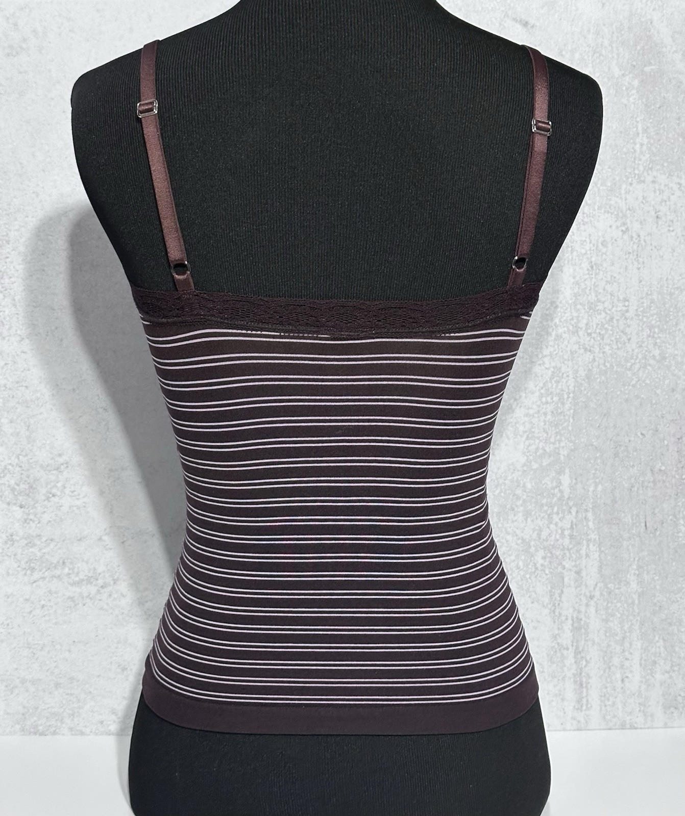 Vintage Y2K Calvin Klein Camisole Small Plum Seamless Stretch Striped Lace Trim