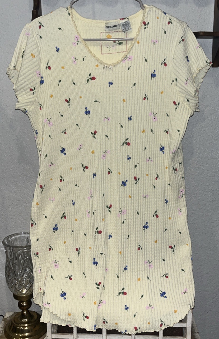 Vintage Cherokee Cottage Core Cotton Nightgown Yellow Floral Large Granny Vibes~