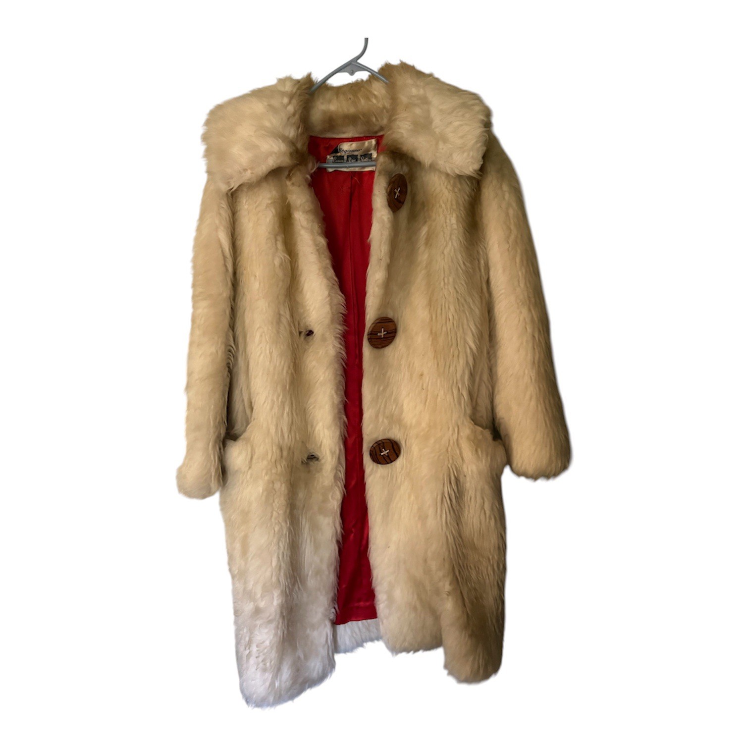 Vtg 50s 60s Faux Fur Teddy Coat Cream Beige Mod Swing Jackie O Retro Size M