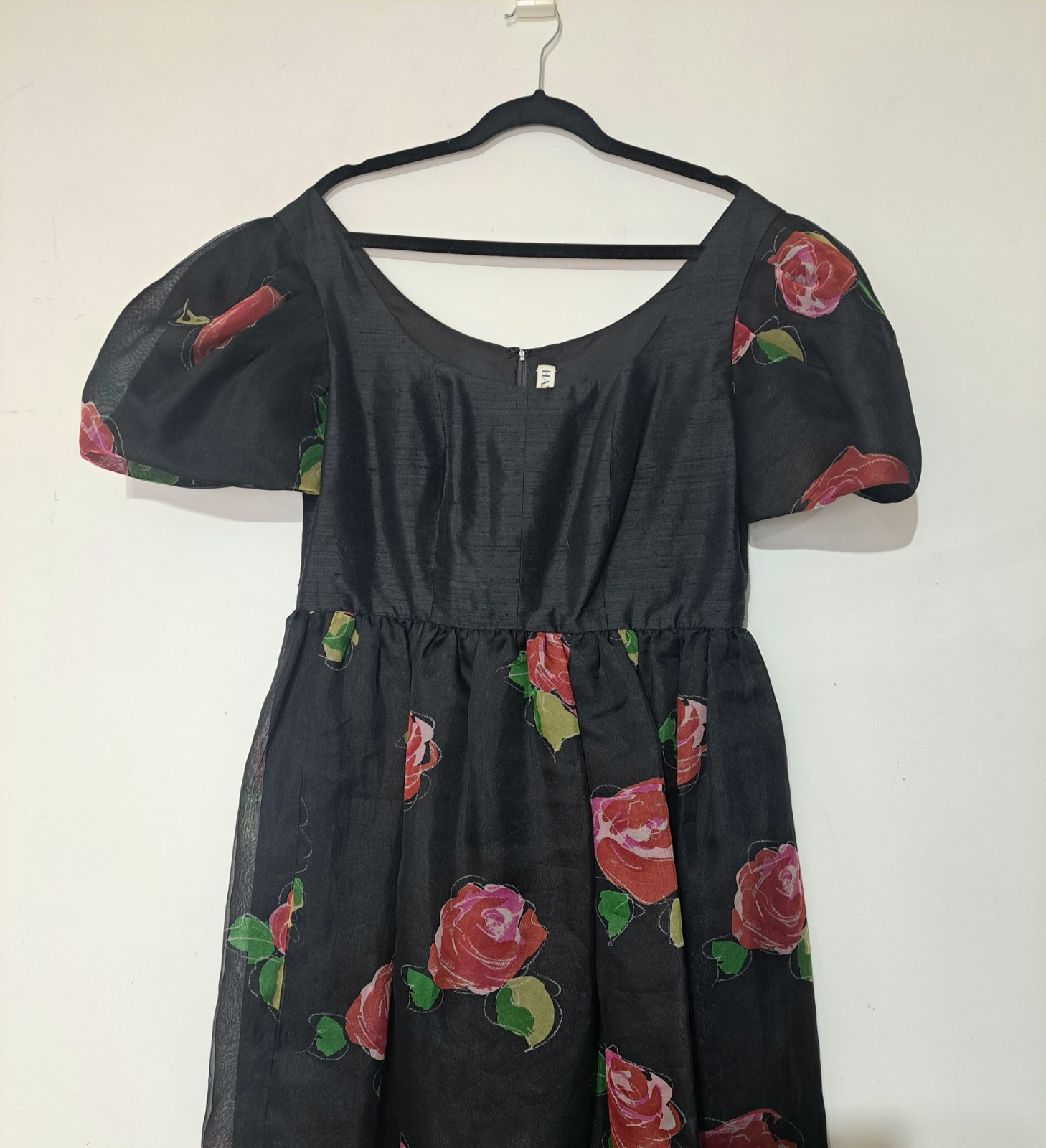 Vintage 1980s Hanae Mori Silk Dress Sz 14 L/XL Floral Roses Cocktail