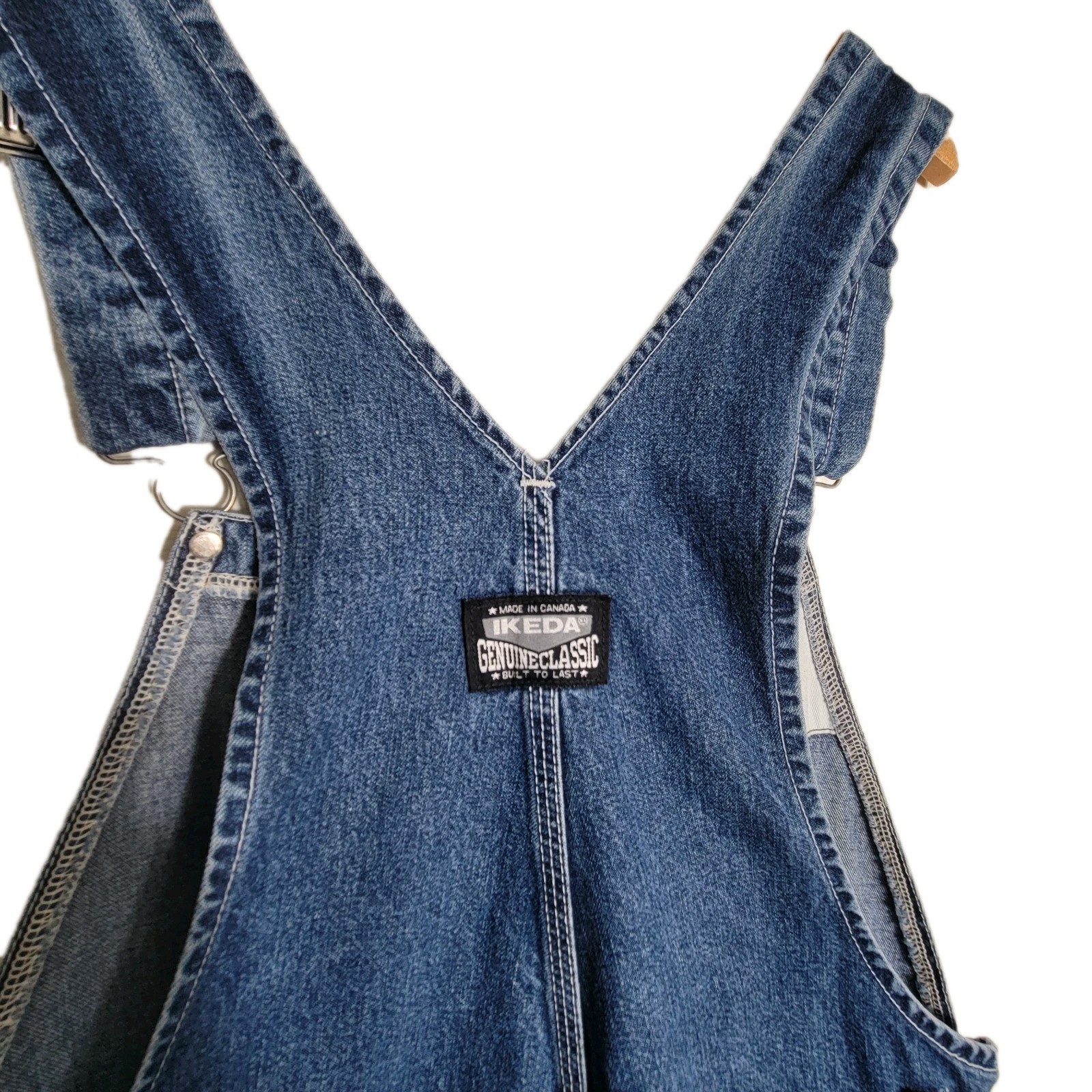 Vintage Ikeda Carpenter Wide Leg Denim Bib Overalls Size Large 90’s Medium Wash