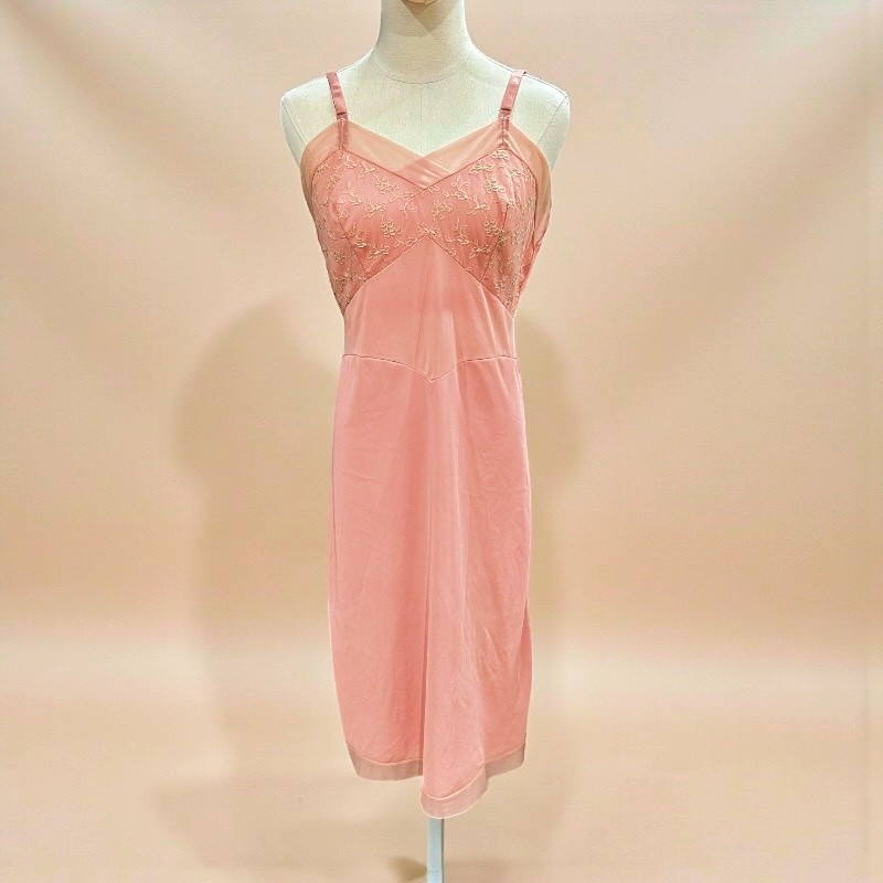 Sans Souci Slip Dress Gown Sz 38 Large Dusty Rose Embroidered Sheer Trim Vintage