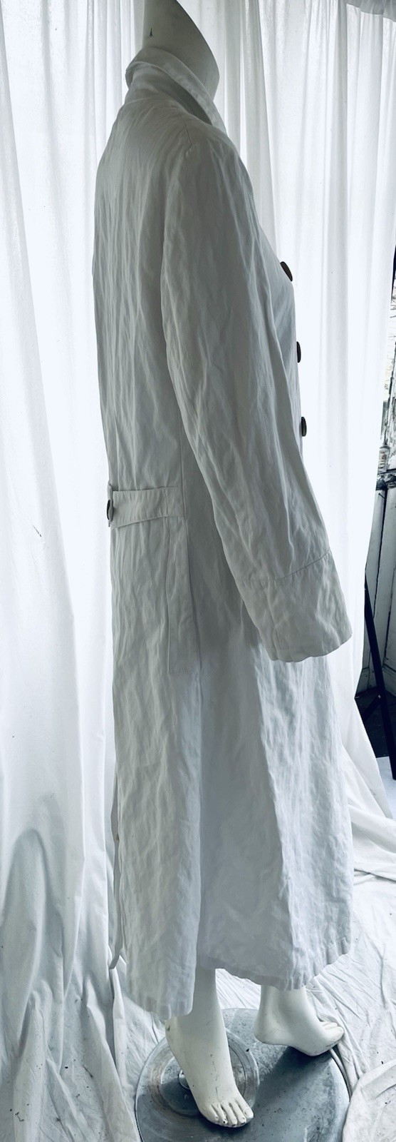 Dries Van Noten Vintage White Cotton Maxi Greatcoat Double Breasted