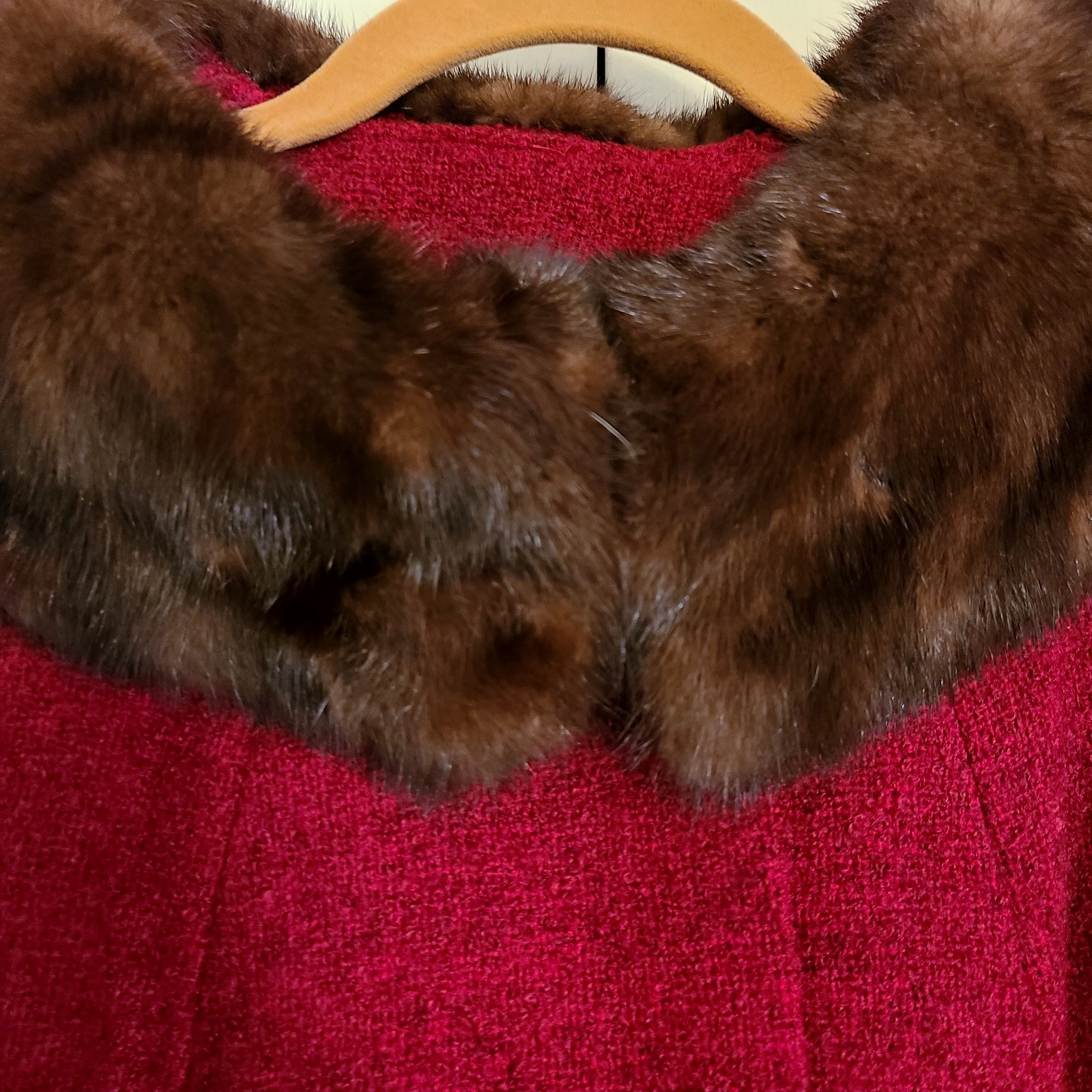 Vintage 50s Shagmoor Red/Burgundy Long Mink Fur Collar Coat Dress Jacket Women