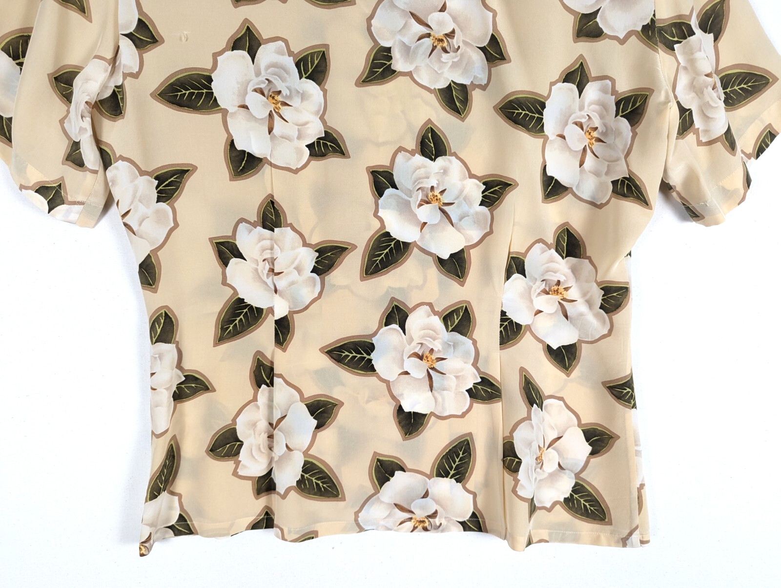 Vintage Dana Buchman Silk Floral Blouse Womens 10 Camp Collar Magnolia