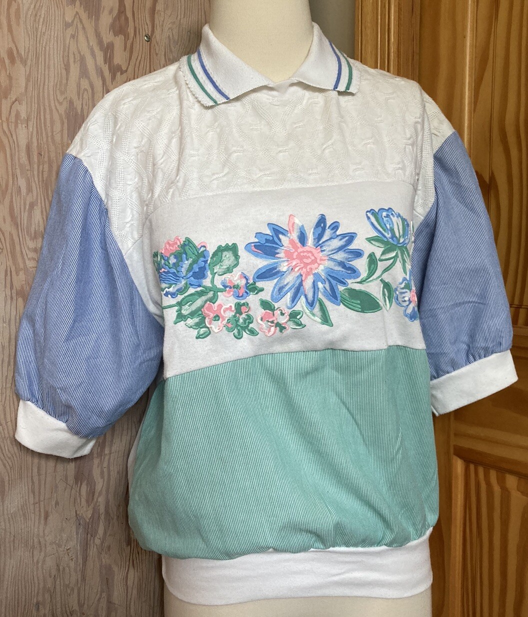 Land and Sea 80s 90s vintage Collared Top Granny Cottage Pastels Floral Retro
