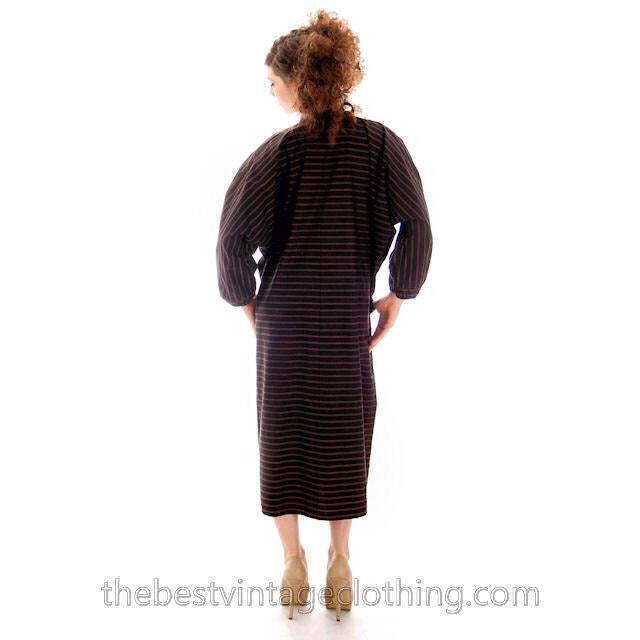 VTG Vuokko Finland Minimalist Mod Black Cotton Stripe Dress S SIlver Popper Snap