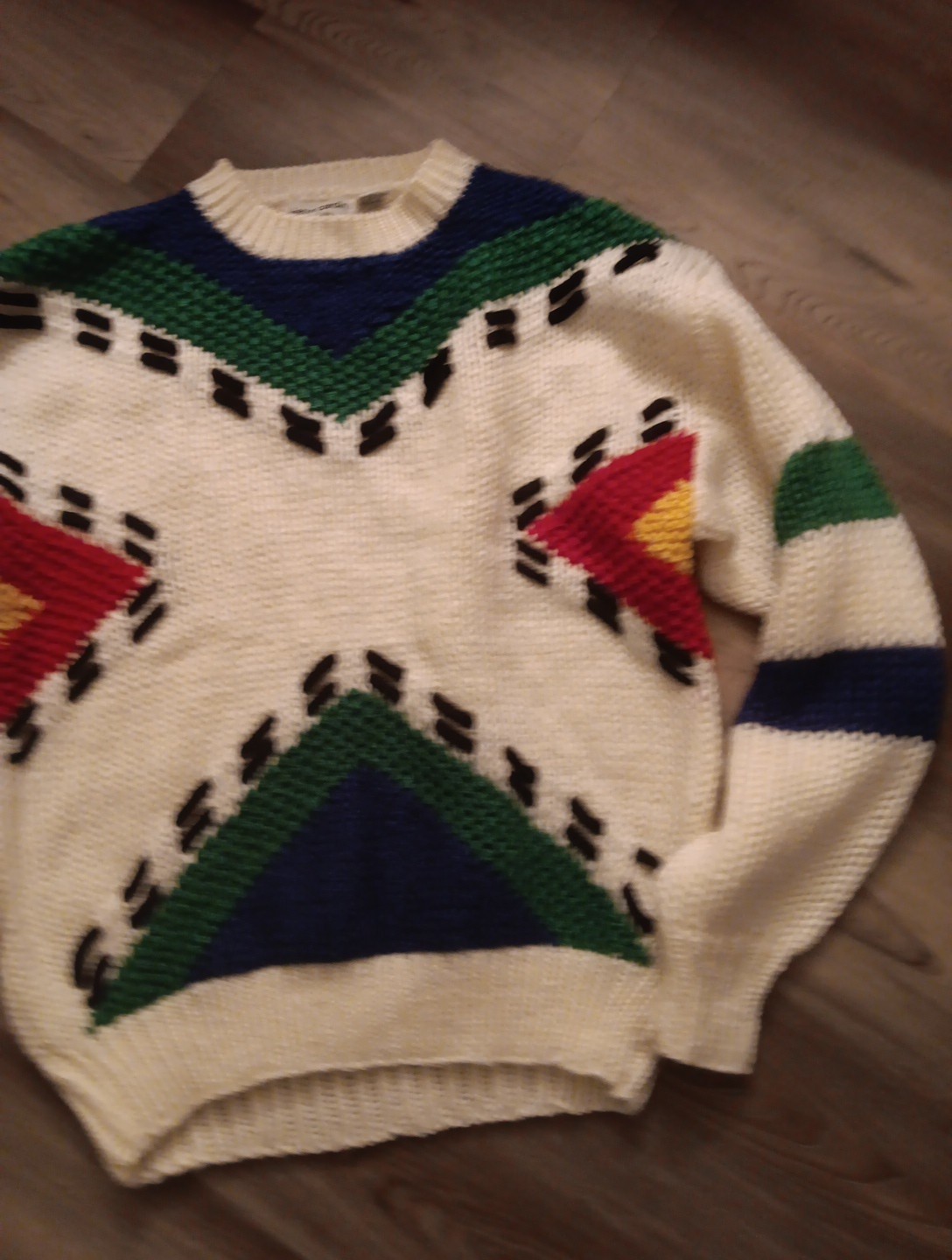 Vtg Pierre Cardin Sweater Med Multicolor Colorblock Abstract Chunky Knit Stripe