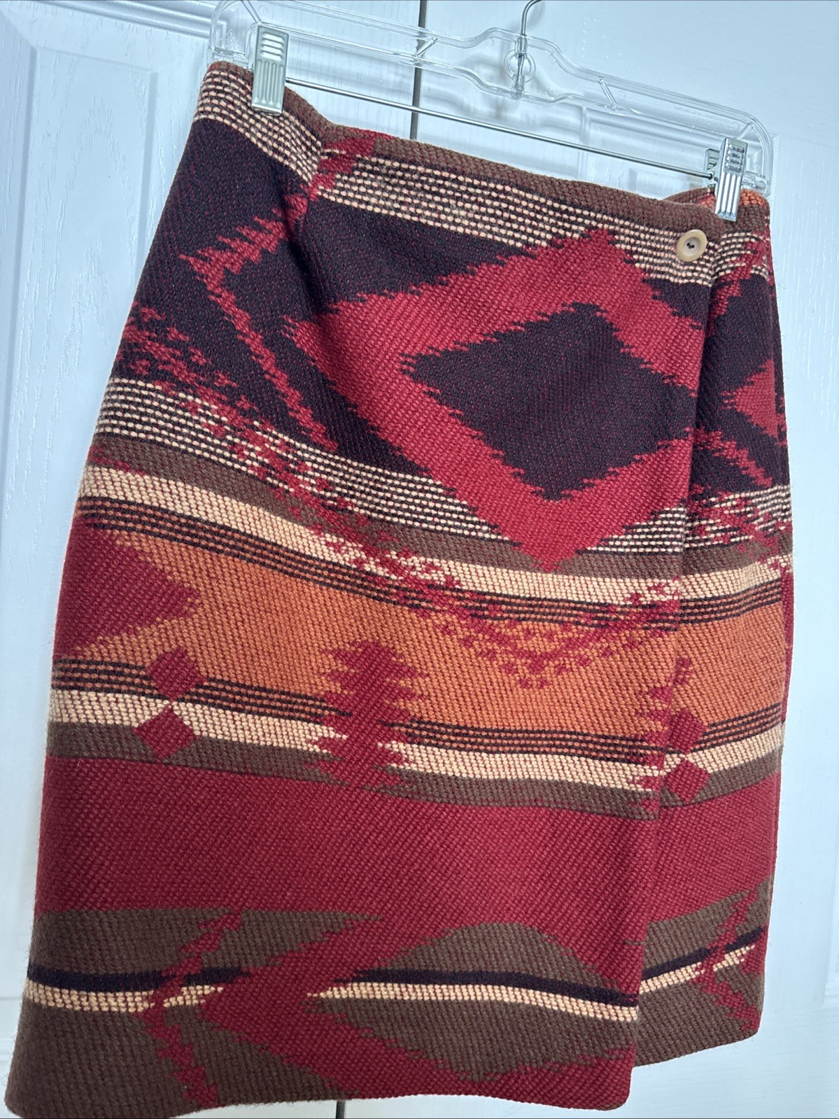 Breeches Vintage Wool Southwestern Stripe Wrap Skirt Red Multicolor Aztec Sz 6