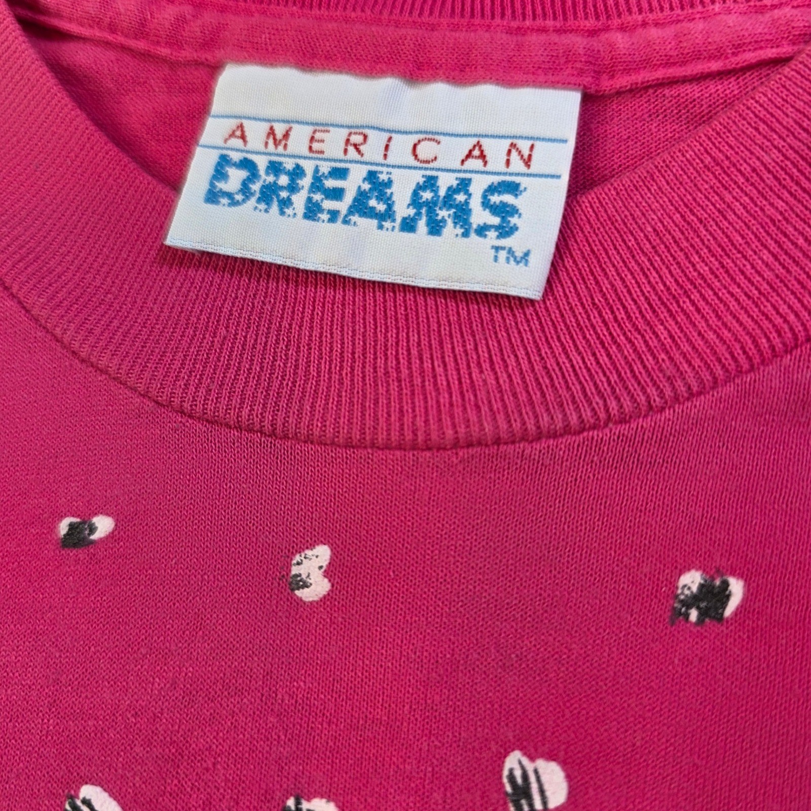 Vintage American Dreams Hot Pink Floral Puff Print T-Shirt Short Sleeve 90s