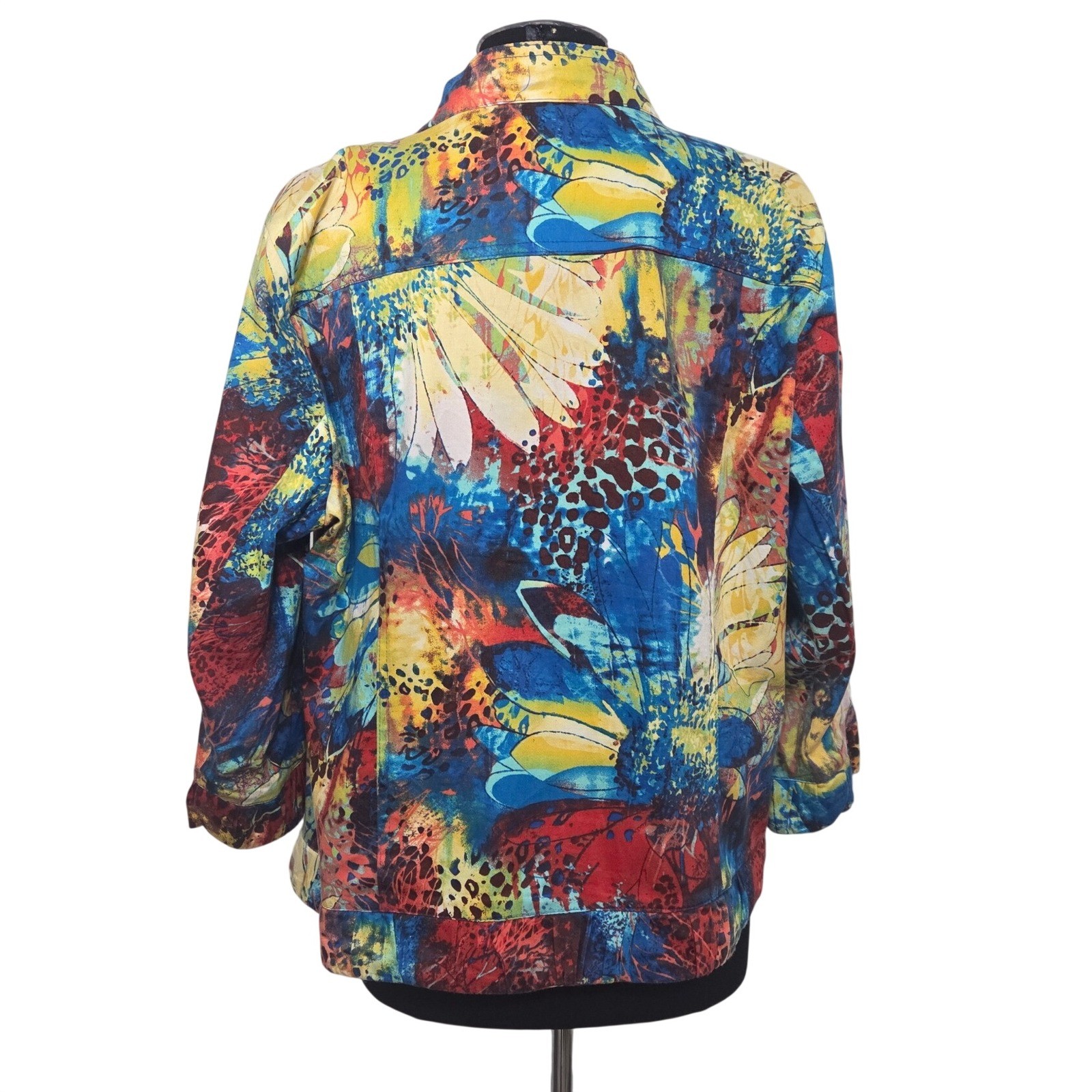Patchington Vintage Floral Leopard Print Ruffle Open Front Jacket Cardigan Large