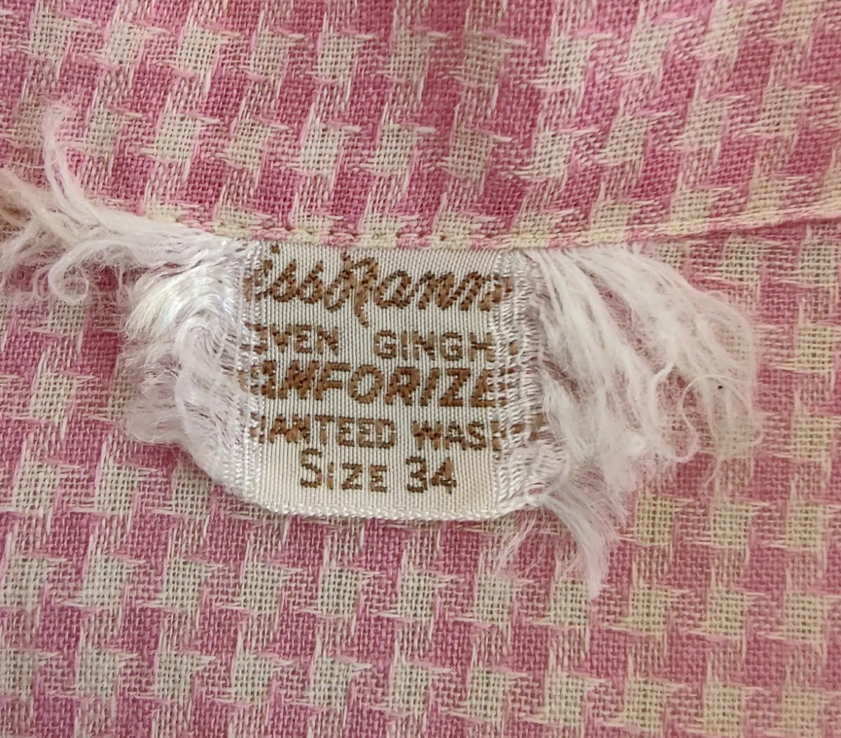 Vtg 60s Womens Sanforized Gingham Shirt Top Sz 34 Pink Check Fitted Rockabilly