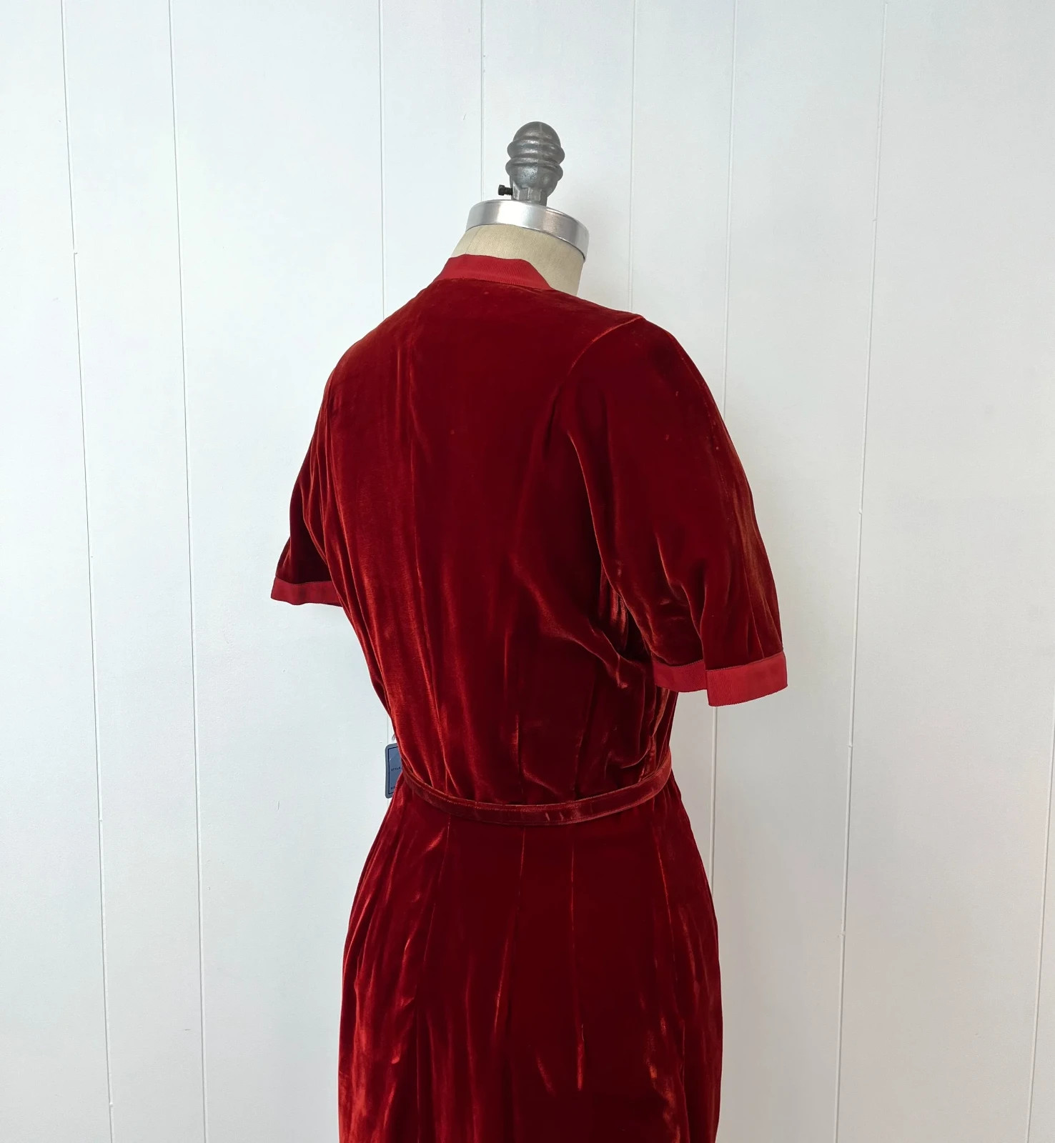 Vintage NOS 1940s 50s Red Velvet Wiggle Pencil Holiday Party Button Up Dress