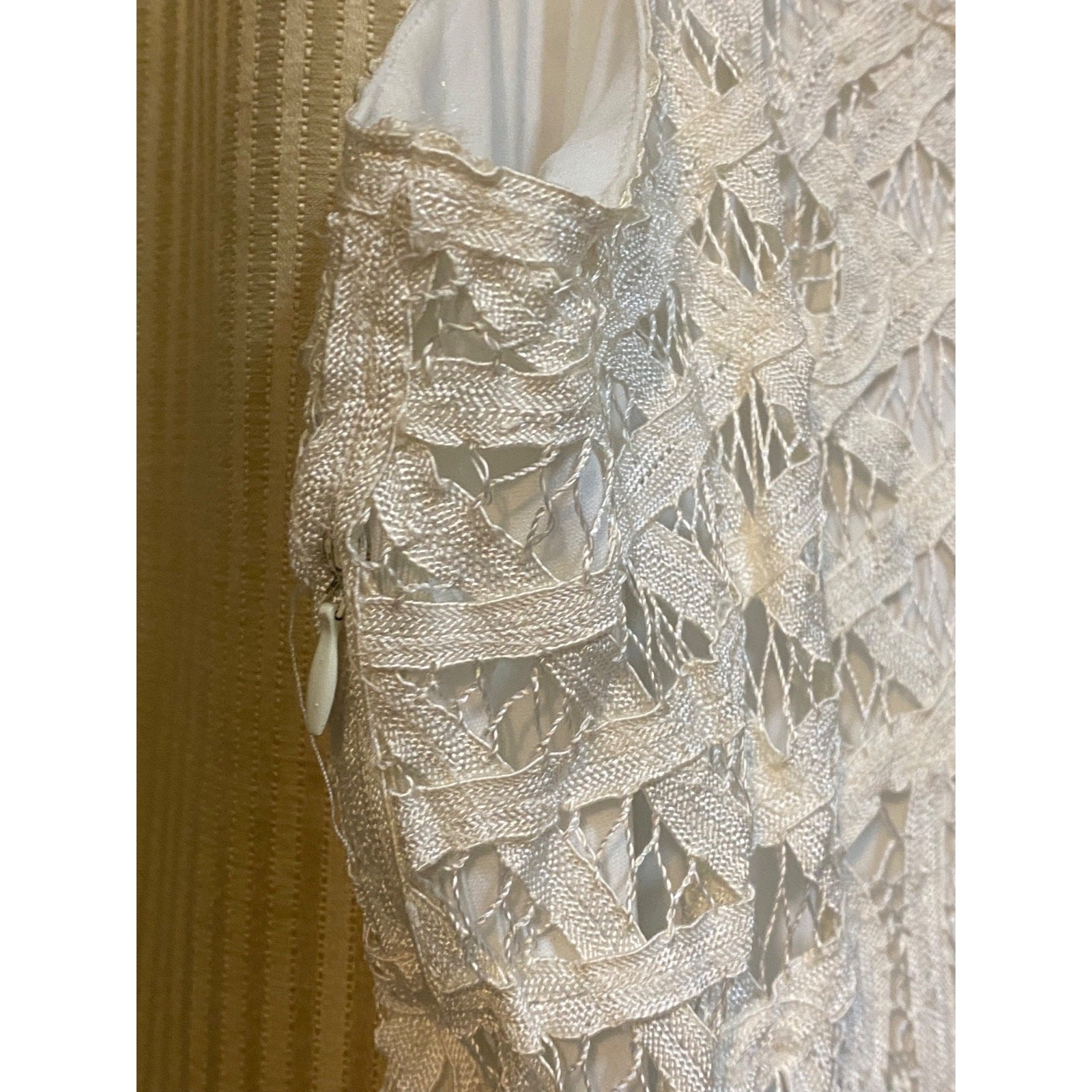 Vtg Y2K Kroshetta By Papillon Ivory Crochet Knit Midi Dress Sz XL