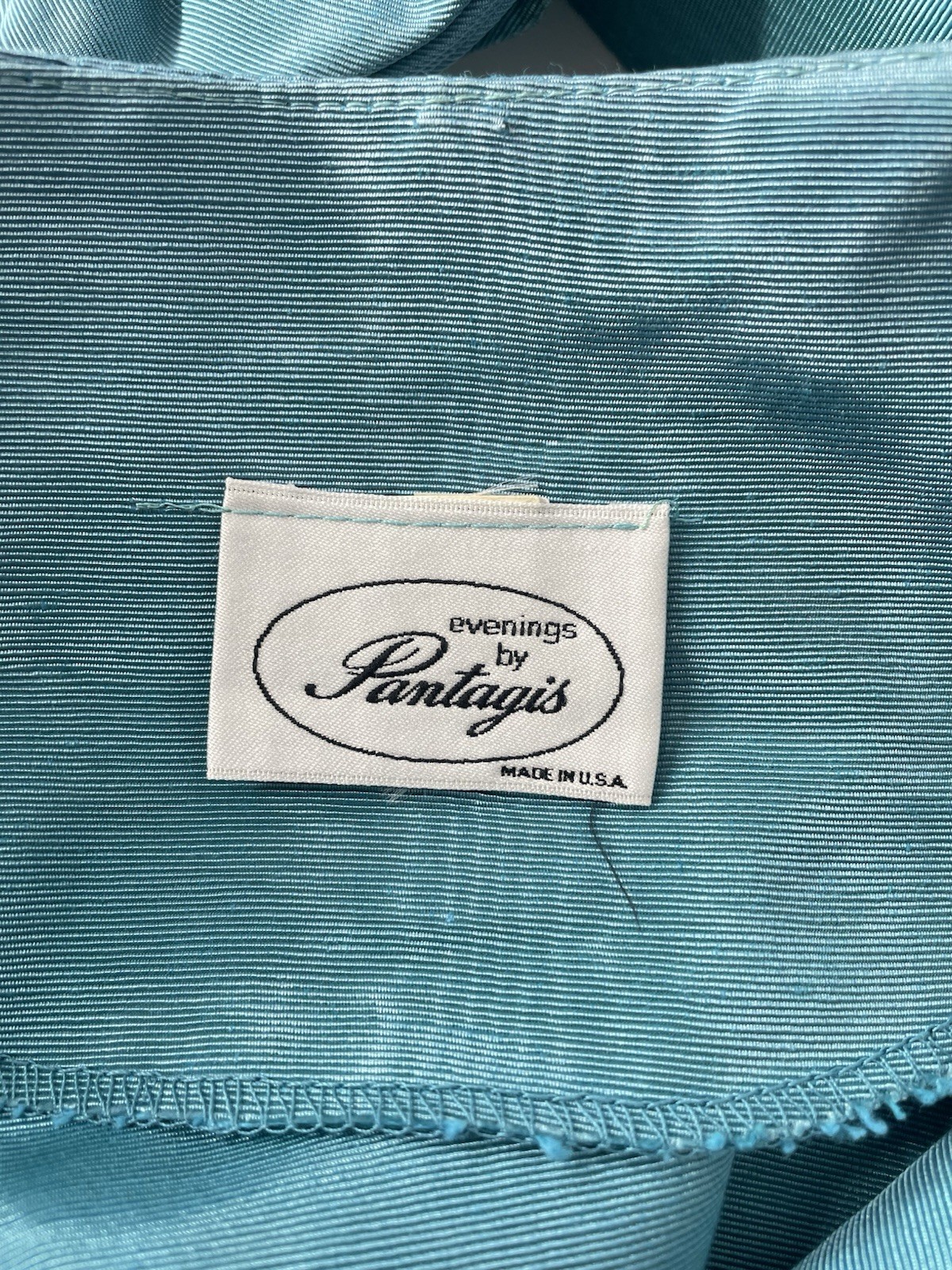 Vtg Evenings by Pantagis 80s Dress Blue Moire Rhinestone Bow Peplum Top Skirt