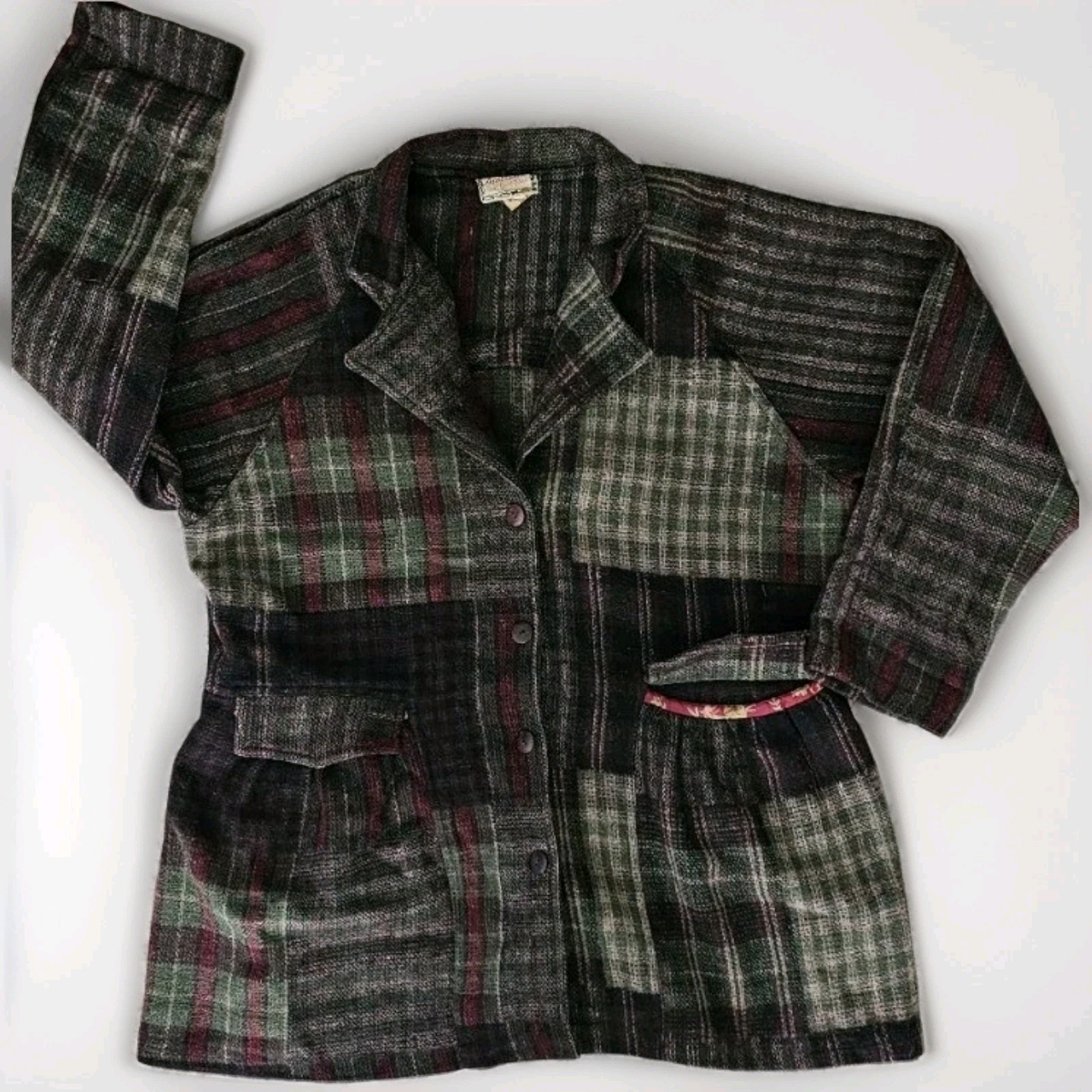 Vintage April Cornell 100% Wool Plaid Jacket Womens Medium Large Red Green Black