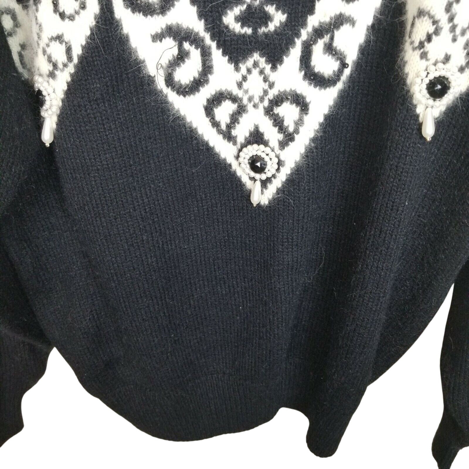 Vintage Womens Angora Lambswool Western Pearl Sweater Sz M Cowgirl Southwestern