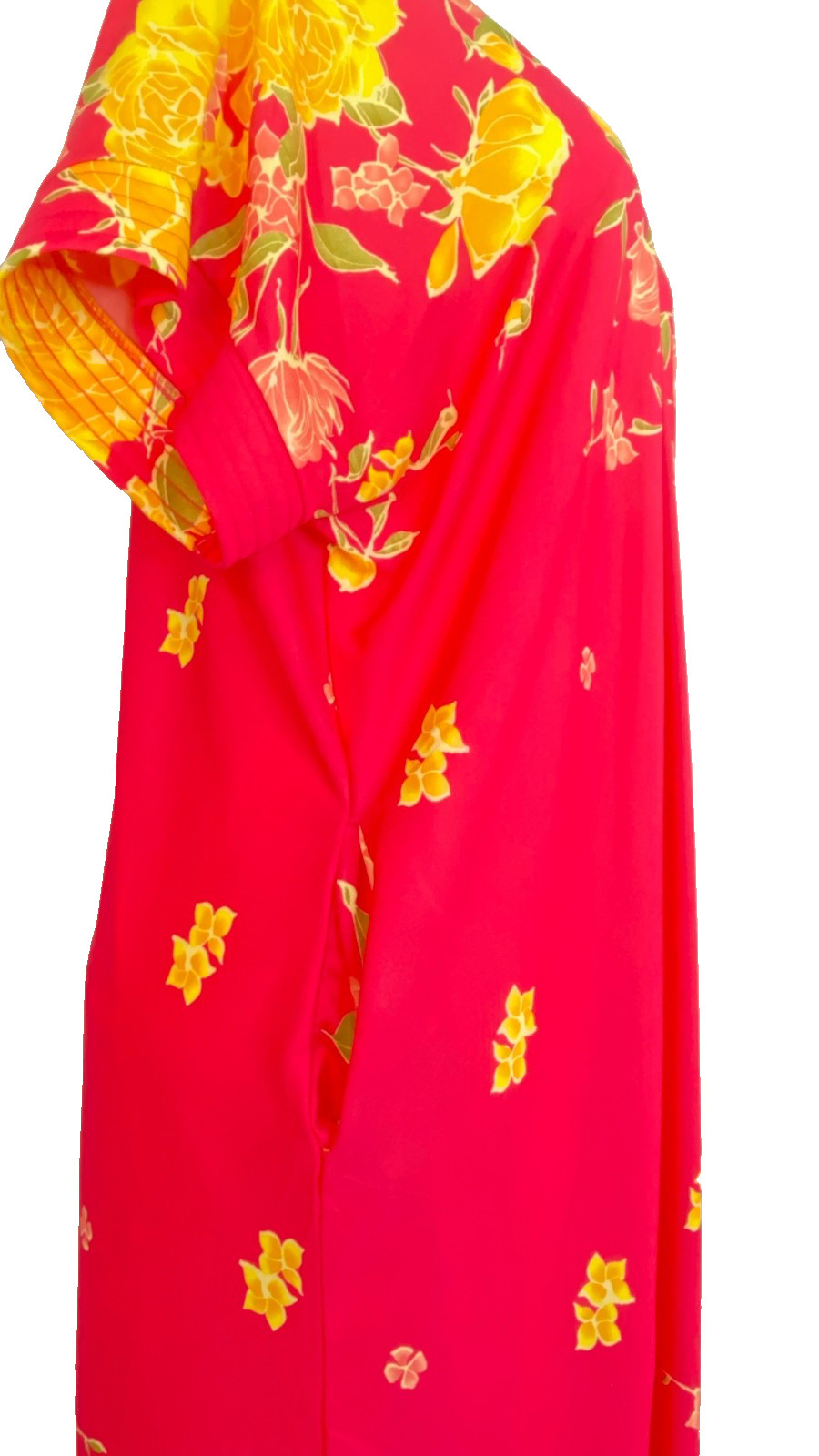 Vintage 1980s long pink yellow floral maxi dress XL lounge muumuu kaftan robe