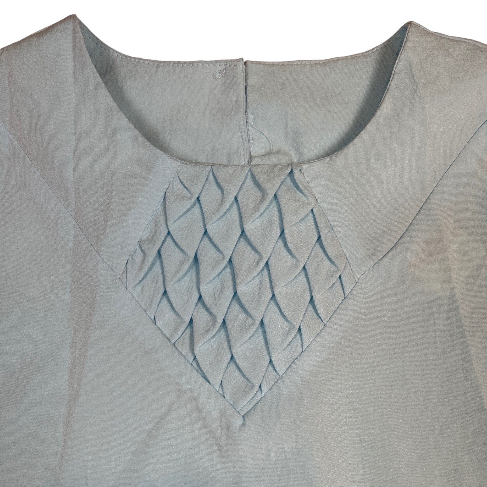 Vintage Baby Blue Smocked Neckline Blouse Size 10 Petite Granny Coastal Cottage