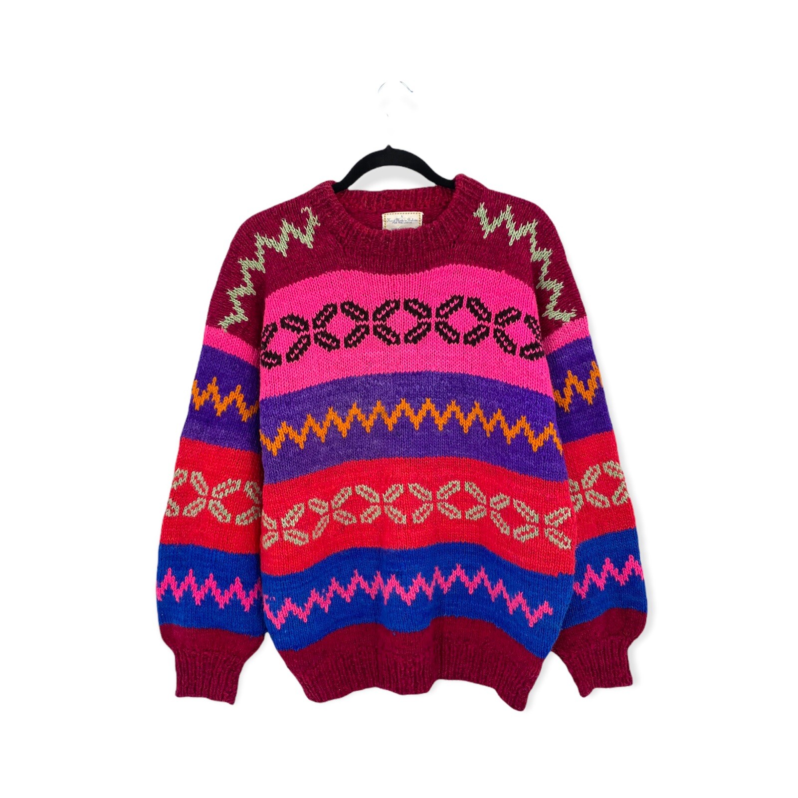 vintage chunky hand knit wool sweater grunge harry styles sz L bolivia ooak boho