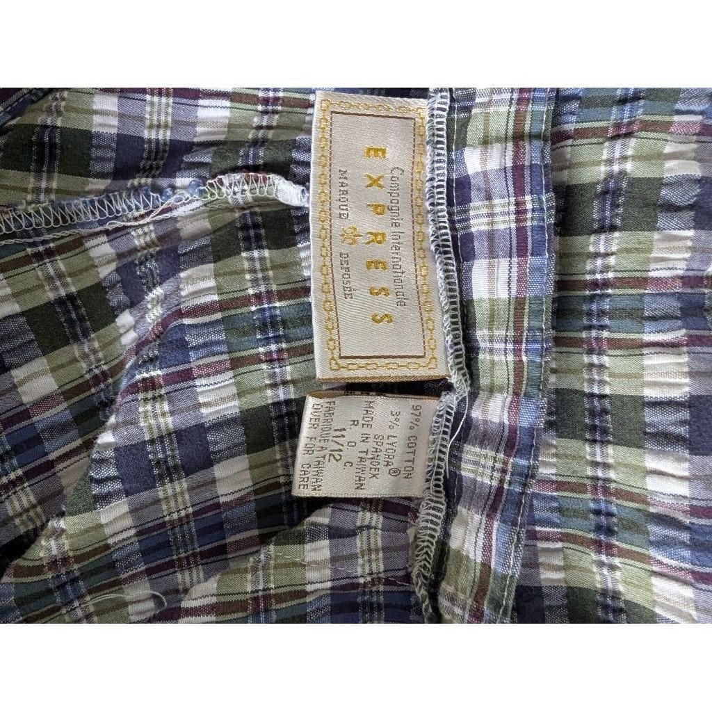 Vtg Express Plaid Trousers Green Navy High Waist Tapered Pants Womens Sz 11/12