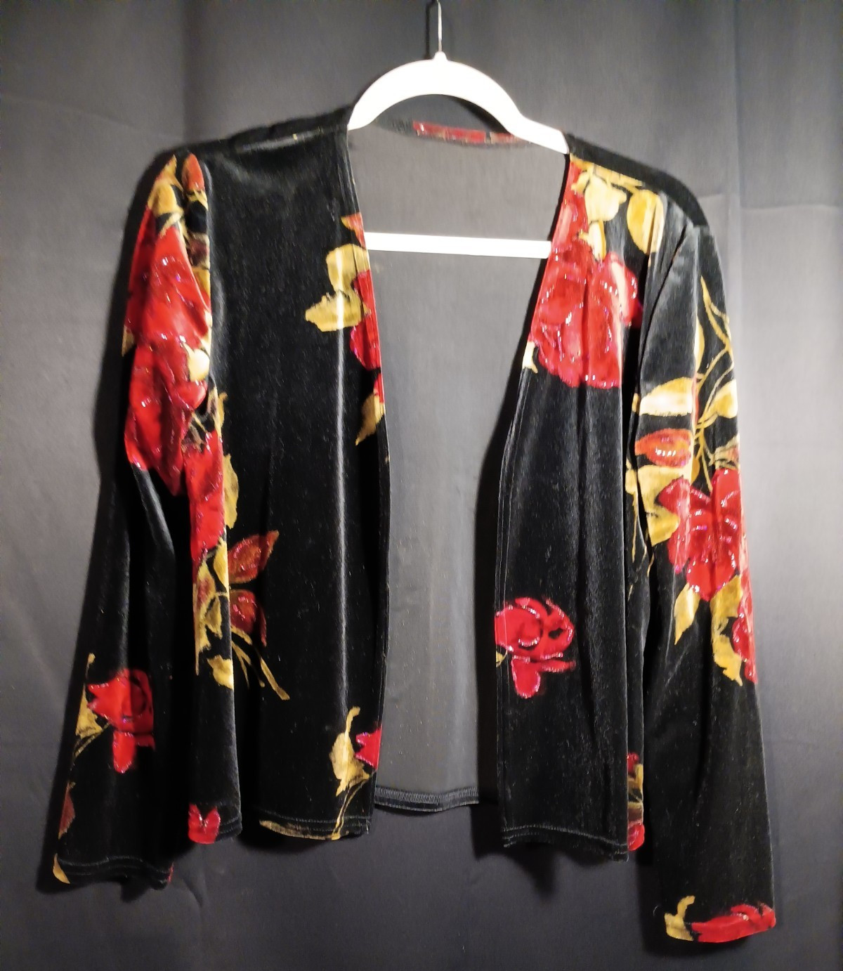 Jeffery & Dara Evenings VTG Floral Velvet Vest Open Front Jacket Cardigan 8 USA