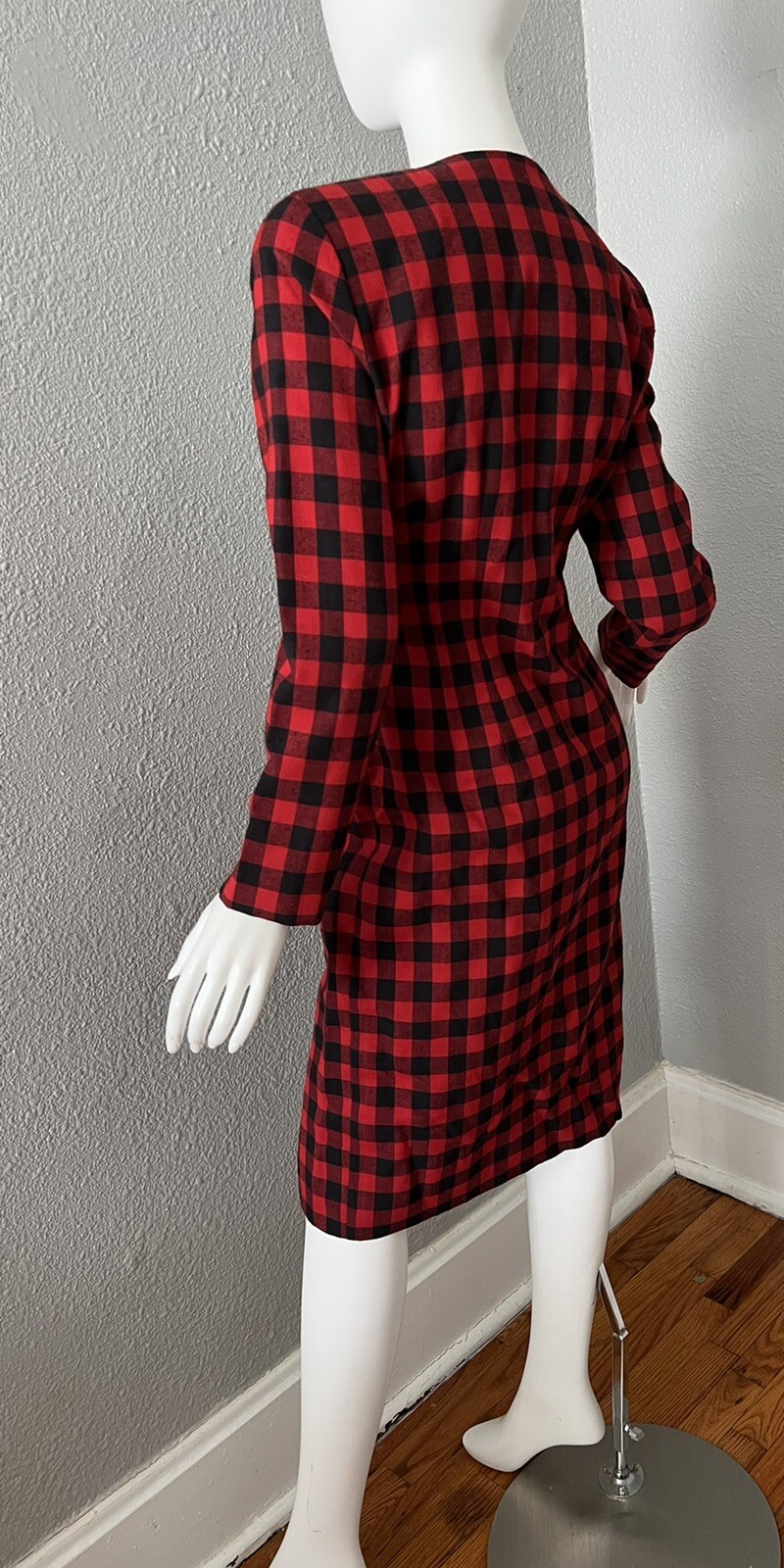 Vintage 80s Red Checkered Long Sleeve Dress