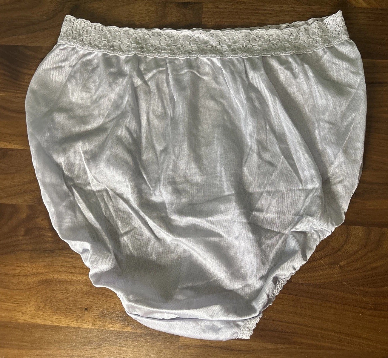 Vtg Fruit Of The Loom Panties Sz 6 Lilac Silky Nylon Lace Hi Cut Side Tag NOS