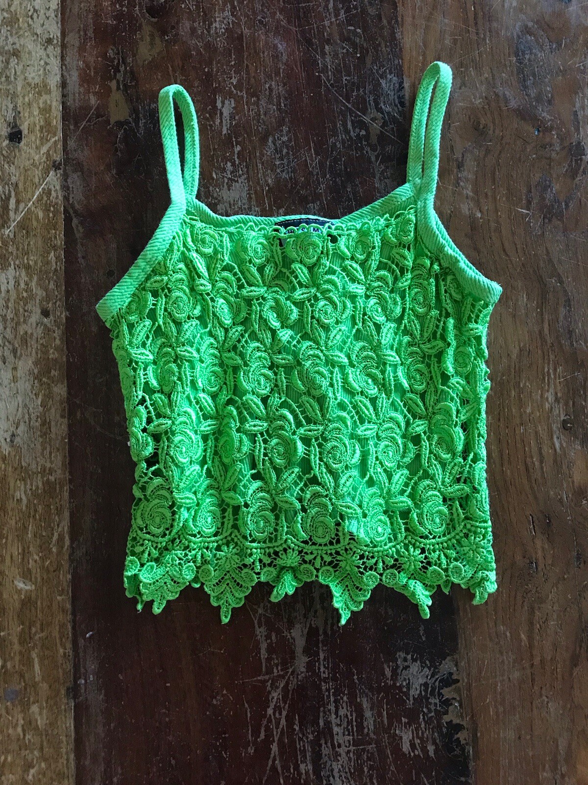 VTG 90s bright like green lacey crop top layered design cotton fabric cheerful