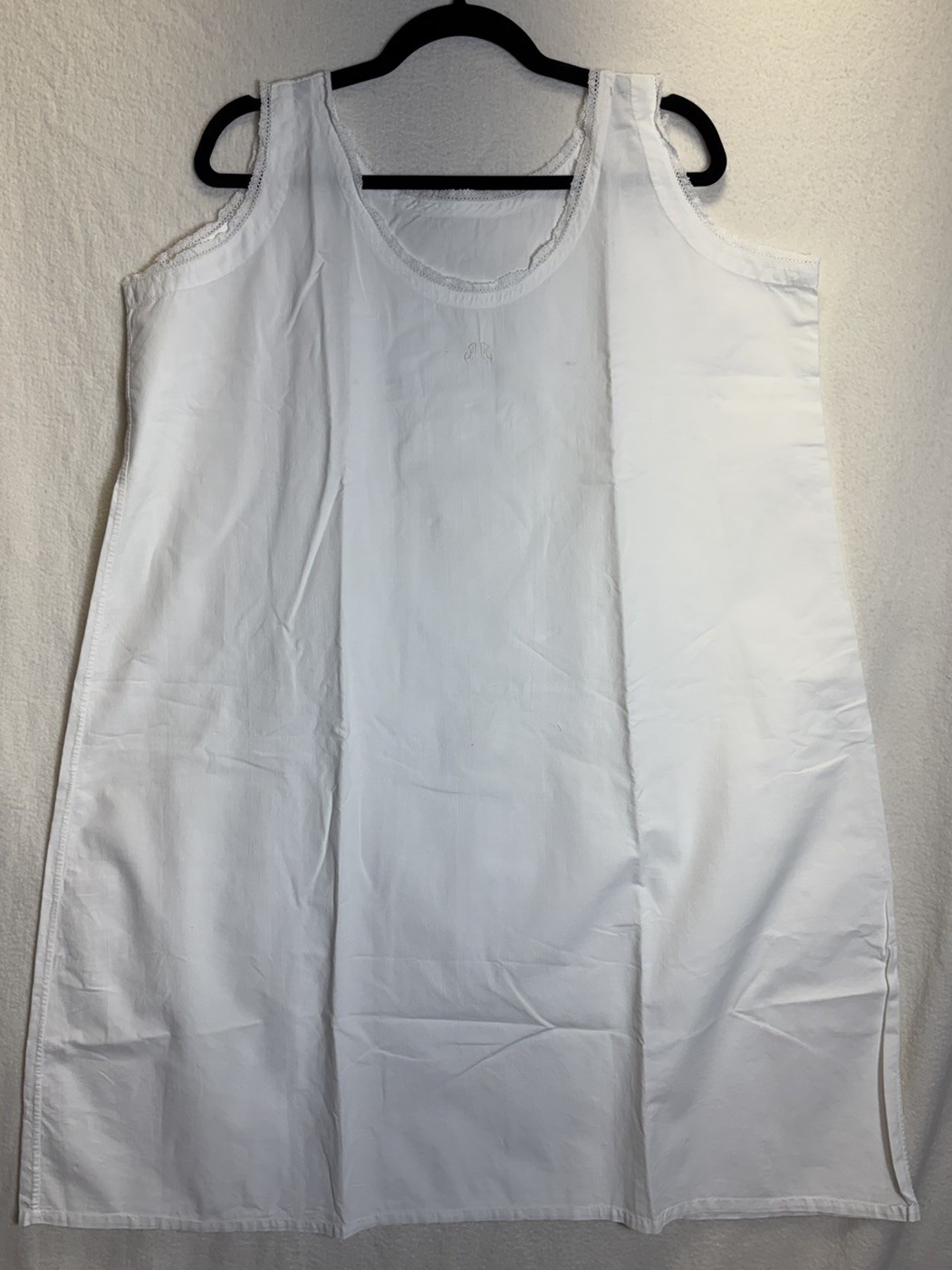 VTG Fine Cotton French Linen White Nightgown Lace Trim HM Trousseau Monogrammed